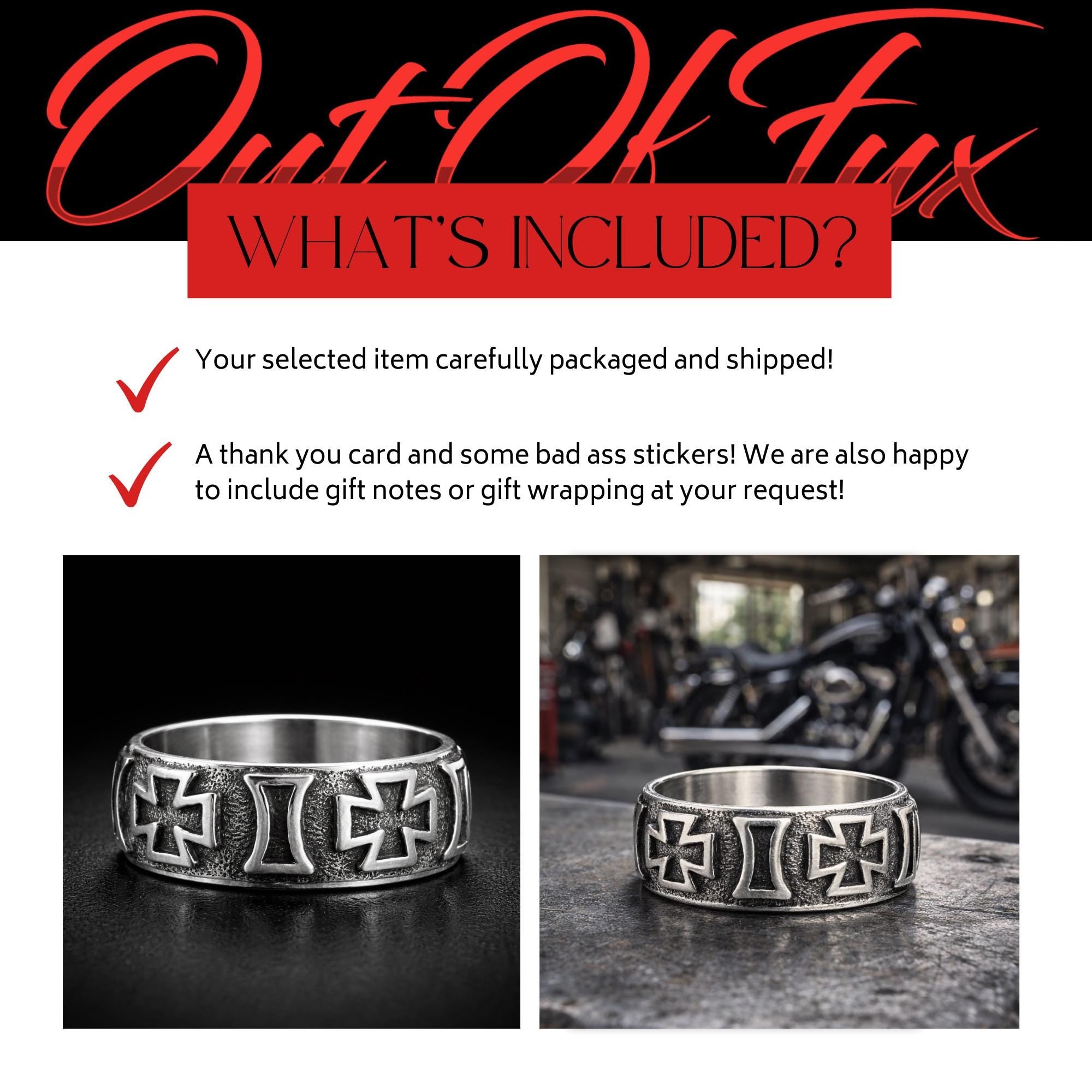 Iron Cross Band Ring for Men, Stainless Steel Engraved Gothic Ring