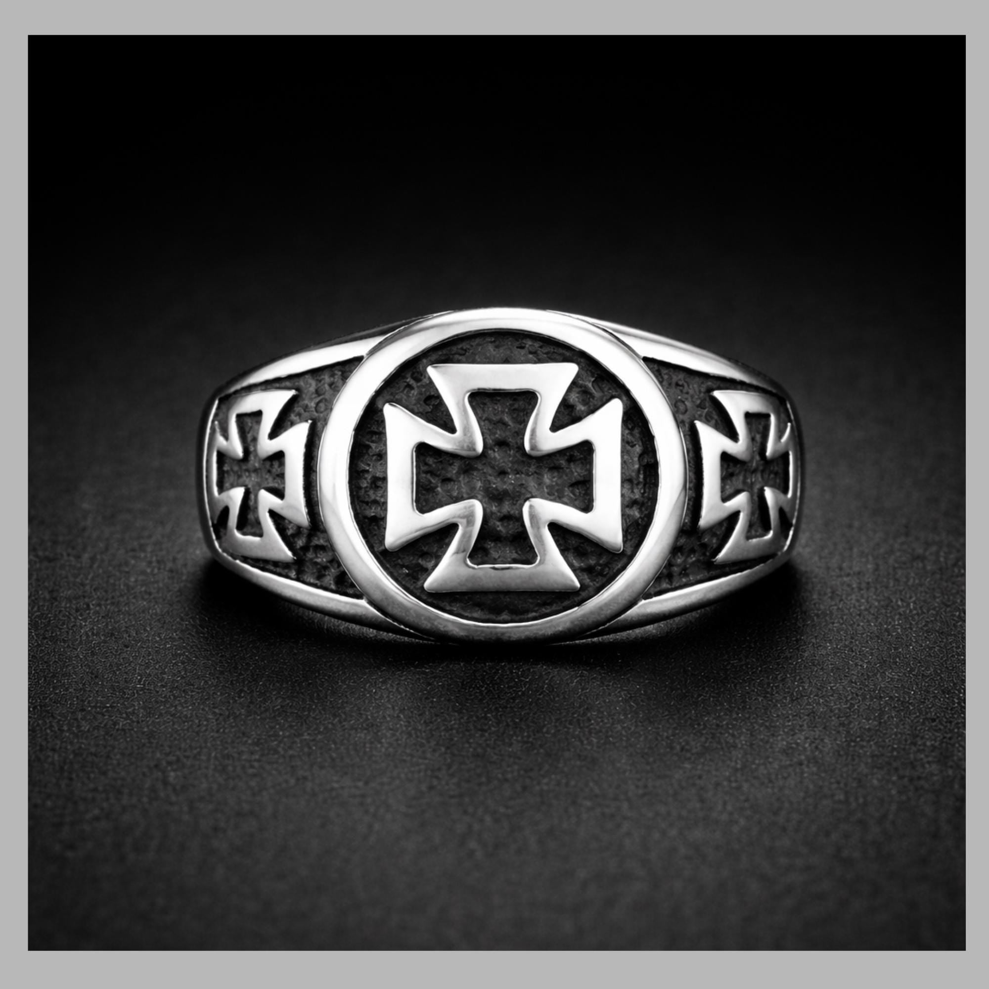 Iron Cross Shield Ring for Men, Stainless Steel Gothic Statement Ring