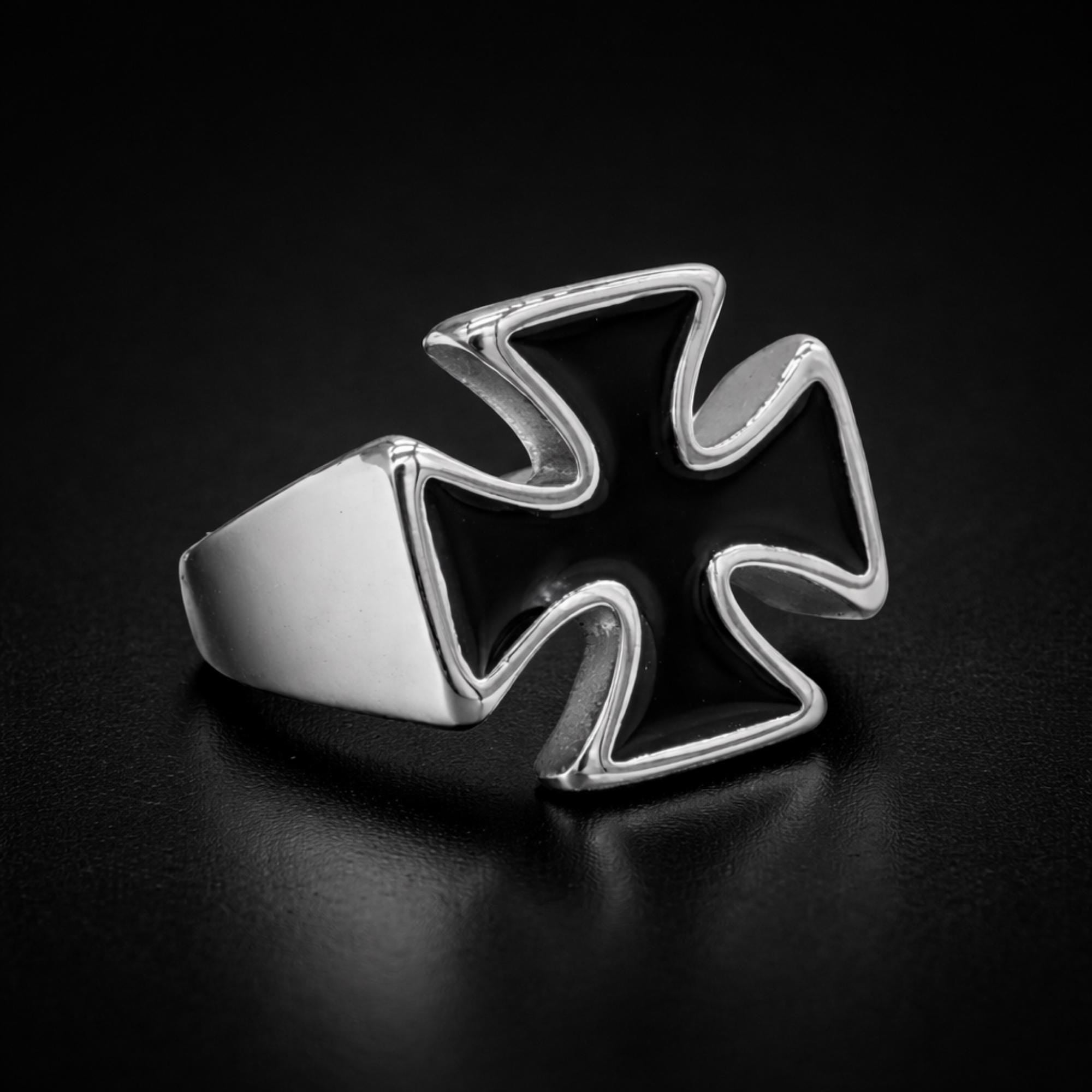 Black Iron Cross Ring for Men, Stainless Steel Gothic Statement Ring