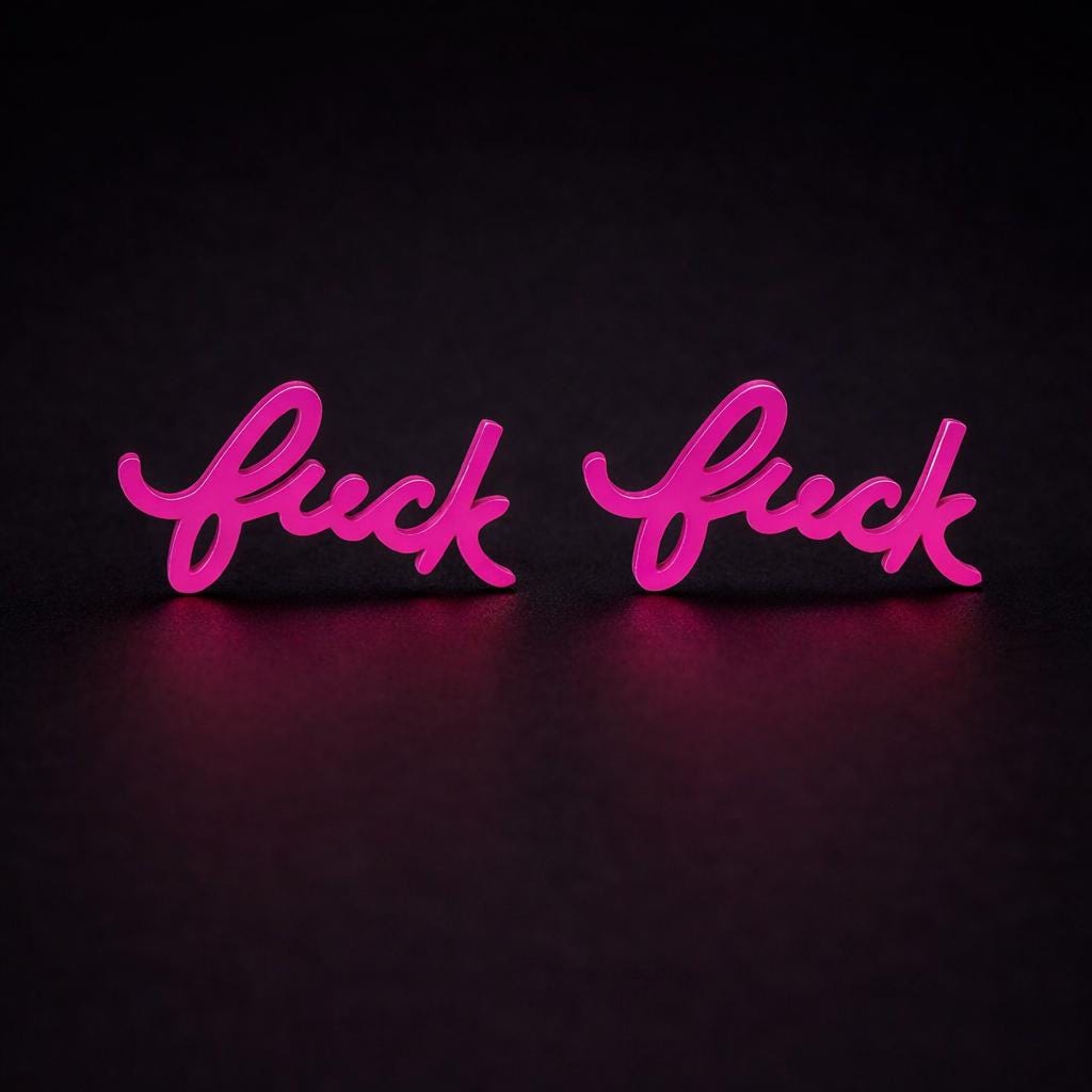 Cursive Fuck Stud Earrings Pair: Dainty Feminist Jewelry in Gold, Silver, Black