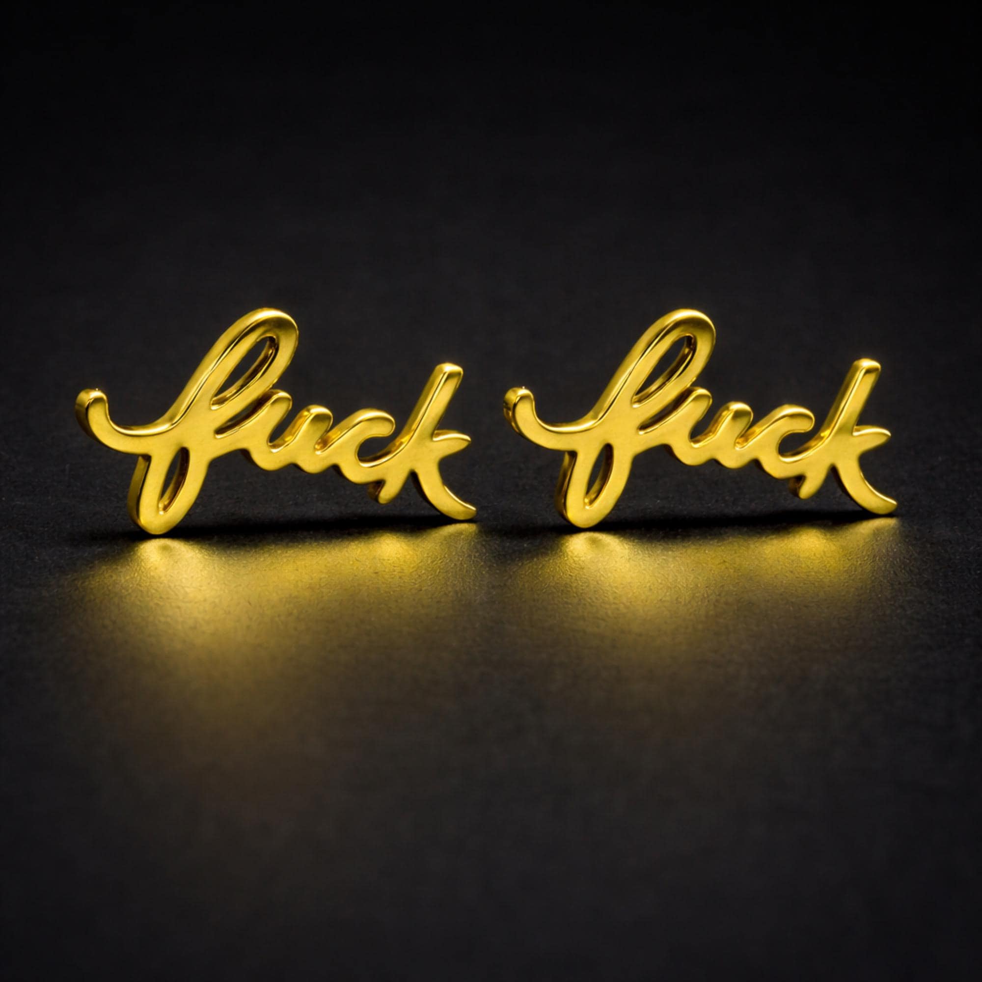 Cursive Fuck Stud Earrings Pair: Dainty Feminist Jewelry in Gold, Silver, Black