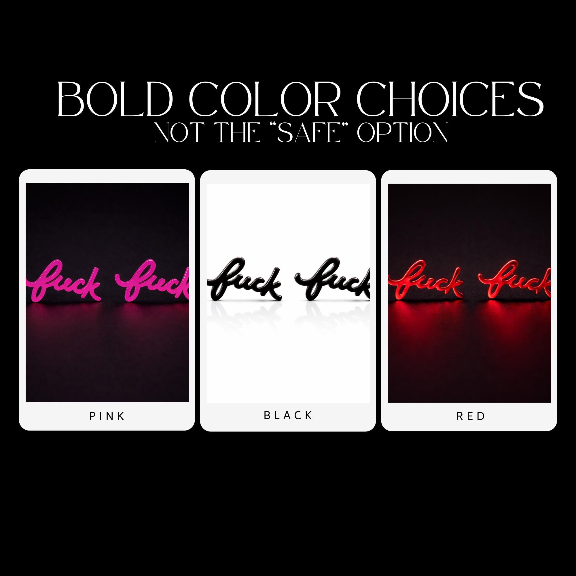 Cursive Fuck Stud Earrings Pair: Dainty Feminist Jewelry in Gold, Silver, Black