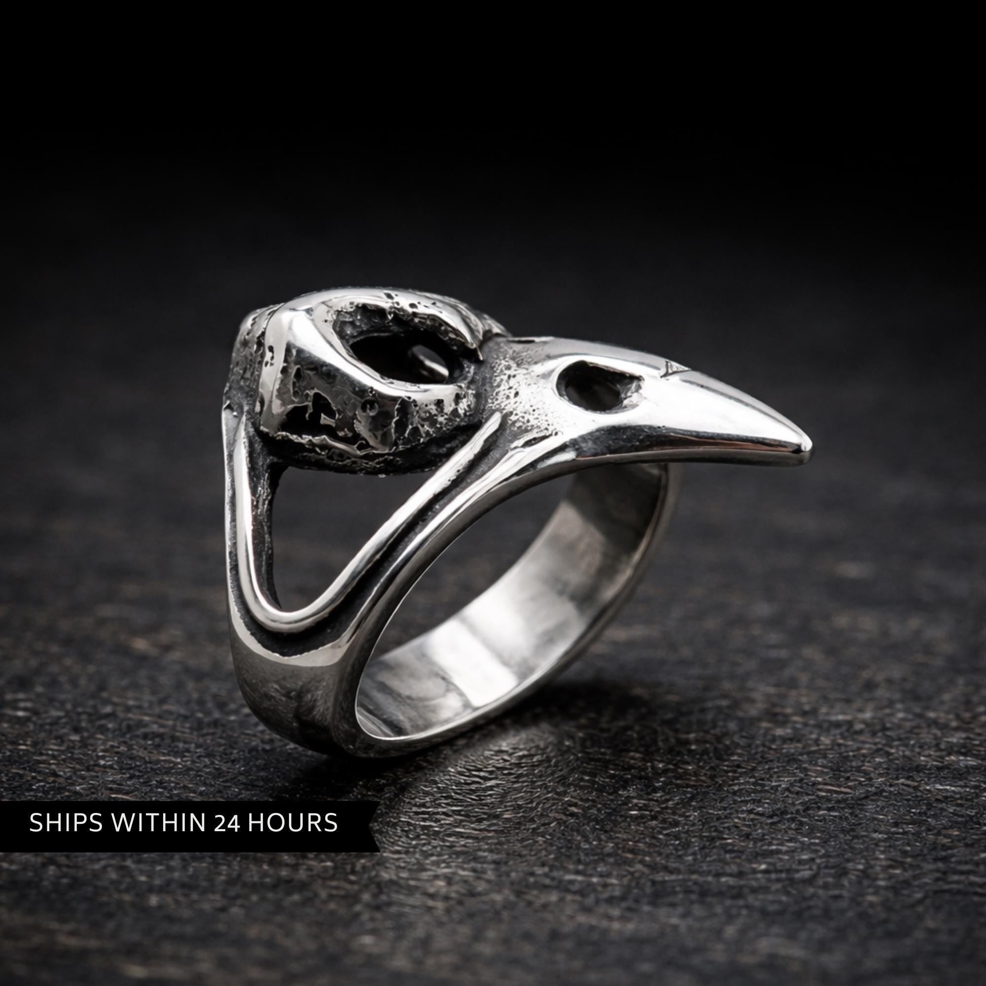 Stainless Steel Crow Skull Ring for Men, Gothic Biker Statement Jewelry