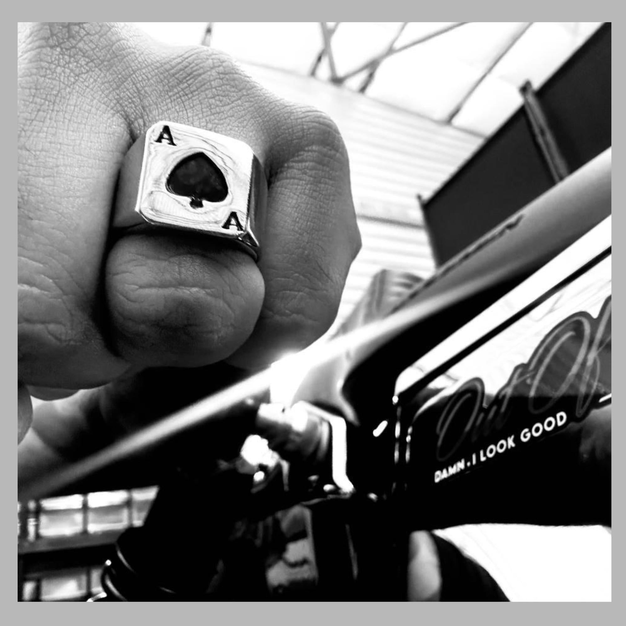 Ace of Spades Titanium Signet Ring for Men, Bold Spade Symbol Statement Ring