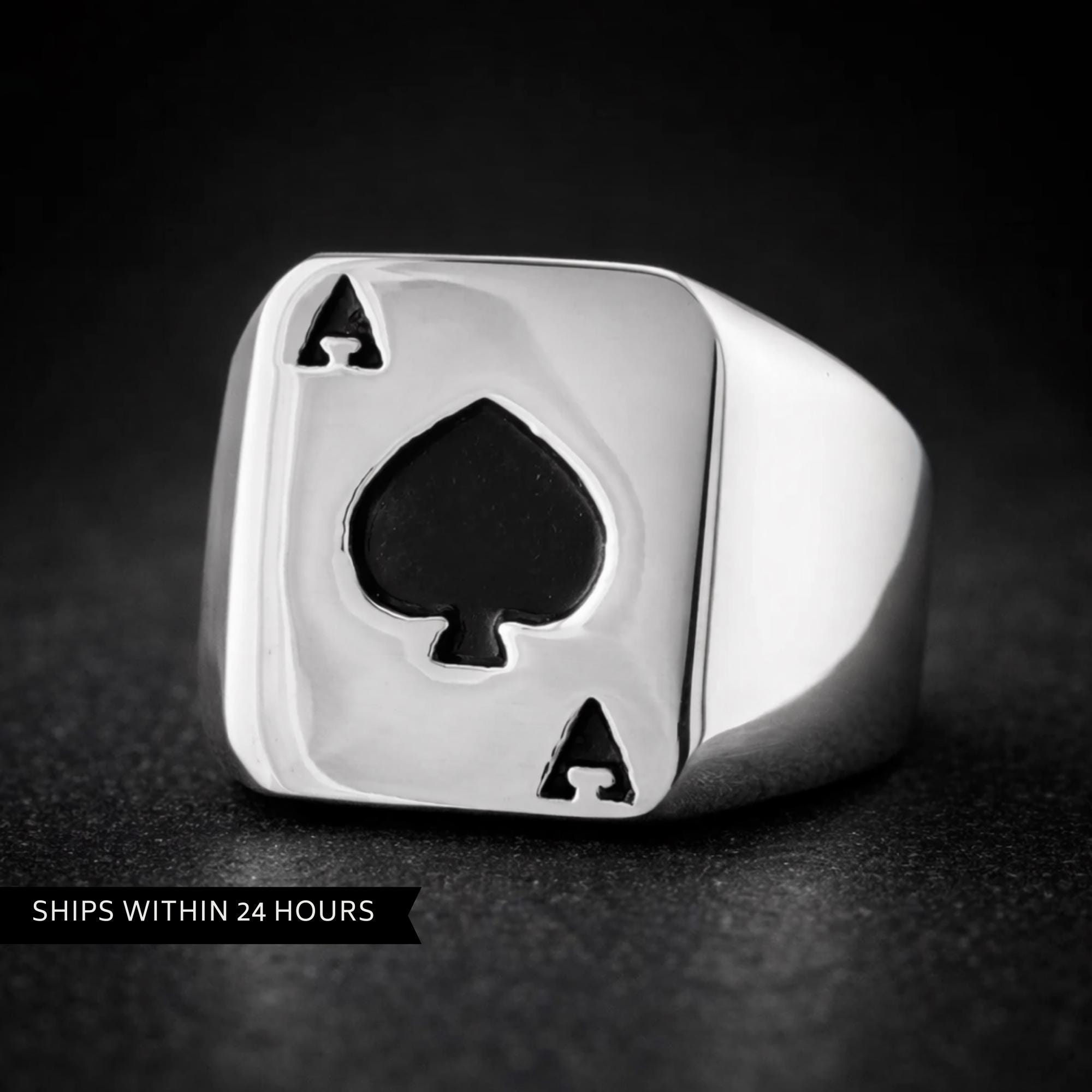 Ace of Spades Titanium Signet Ring for Men, Bold Spade Symbol Statement Ring