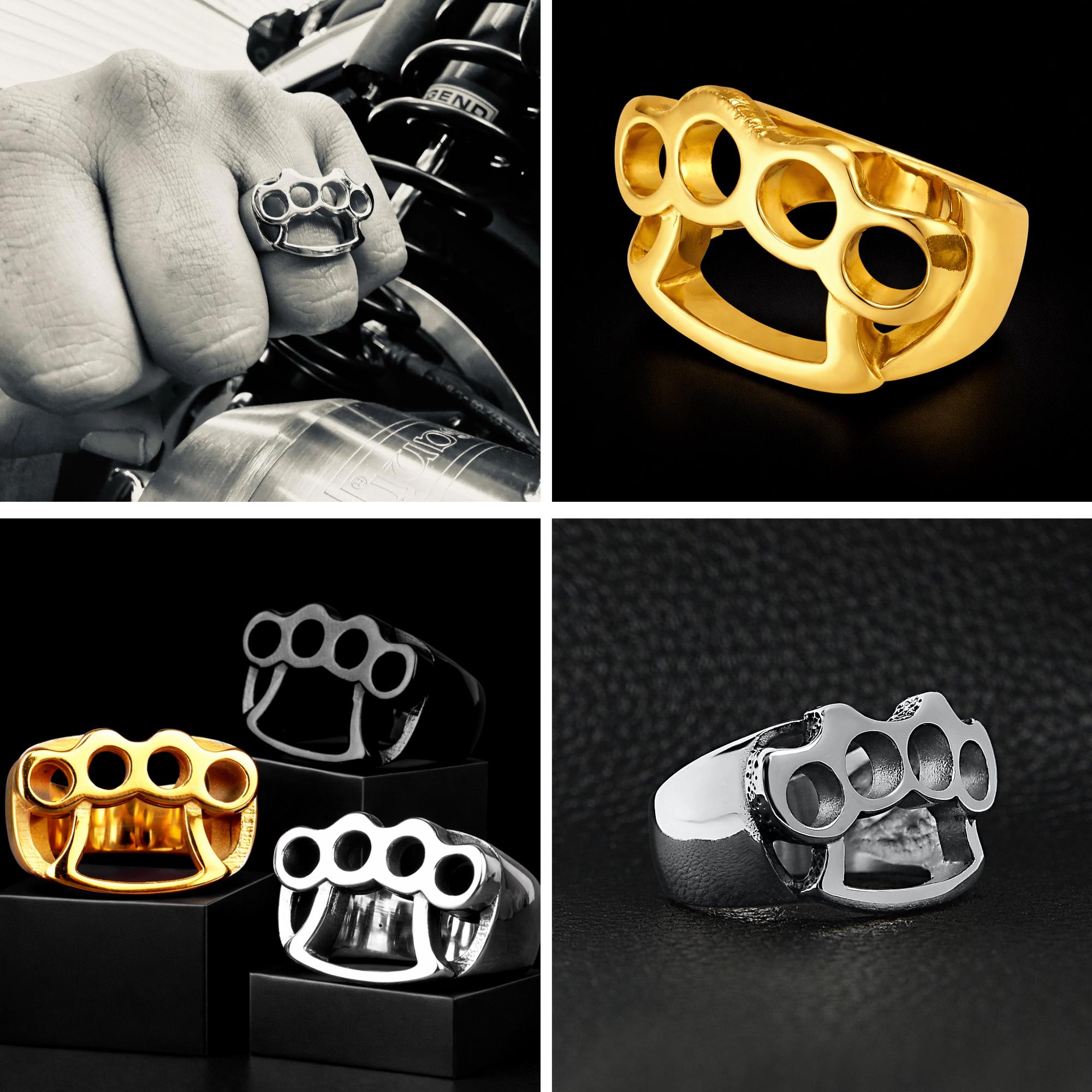 Stainless Steel Brass Knuckle Ring for Men, Bold Biker Statement Jewelry