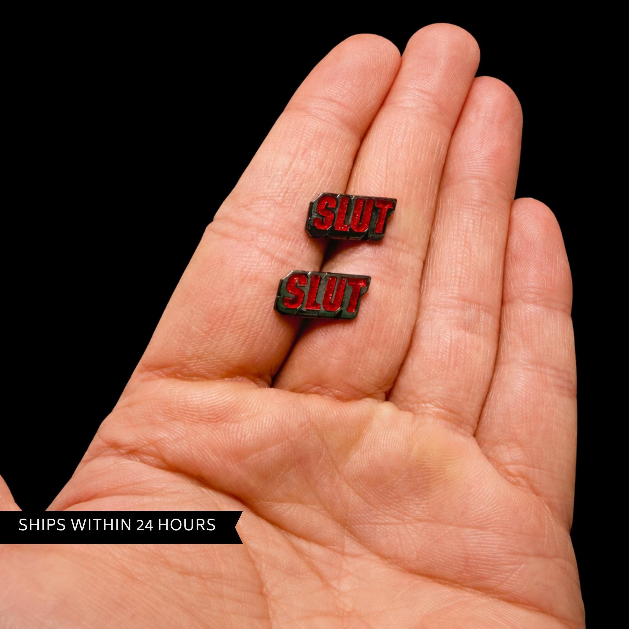 Red Sparkle Bachelorette Stud Earrings, Bold Stainless Steel Statement Jewelry