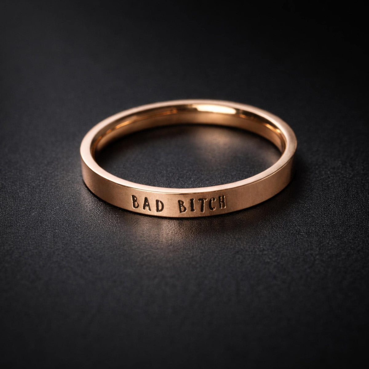 Rose Gold Bad Bitch Ring, Minimalist Stainless Steel Swear Word Band