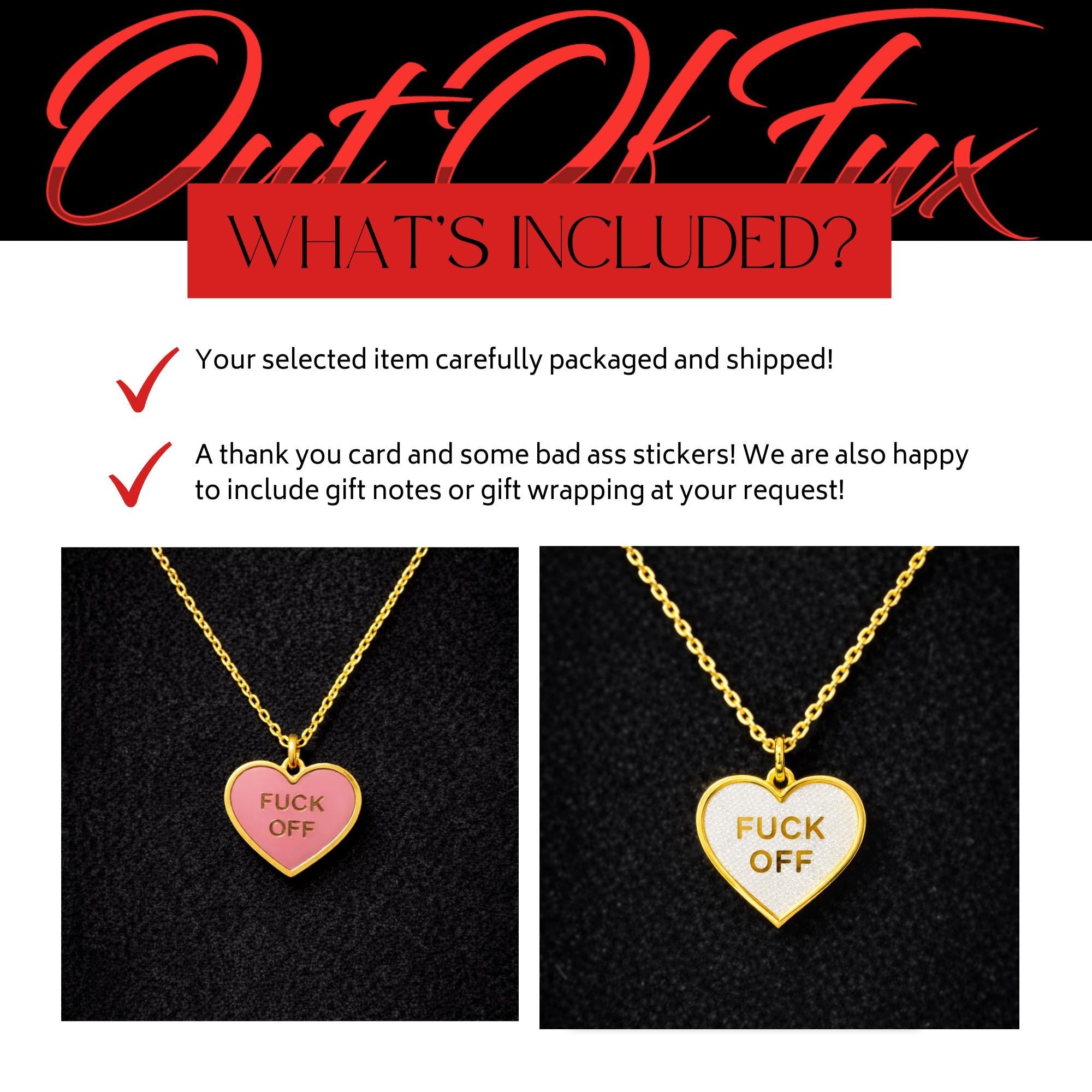 Fuck Off Heart Necklace, Edgy Brass Charm Necklace with 16 Inch Chain