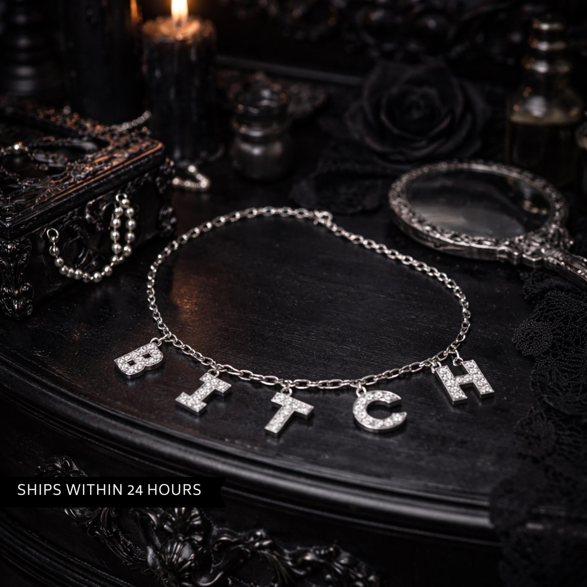 Silver Swear Word Necklace, Stainless Steel Pavé CZ Statement Chain