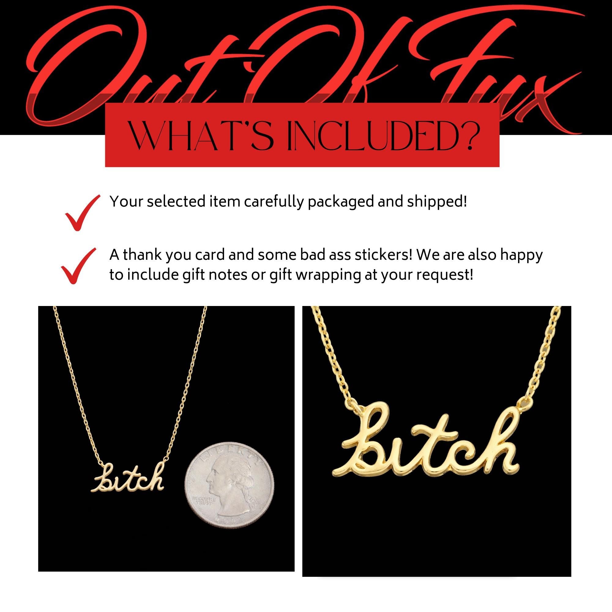 Gold Bitch Necklace, Stainless Steel Curse Word Pendant, Bold Edgy Statement Jewelry