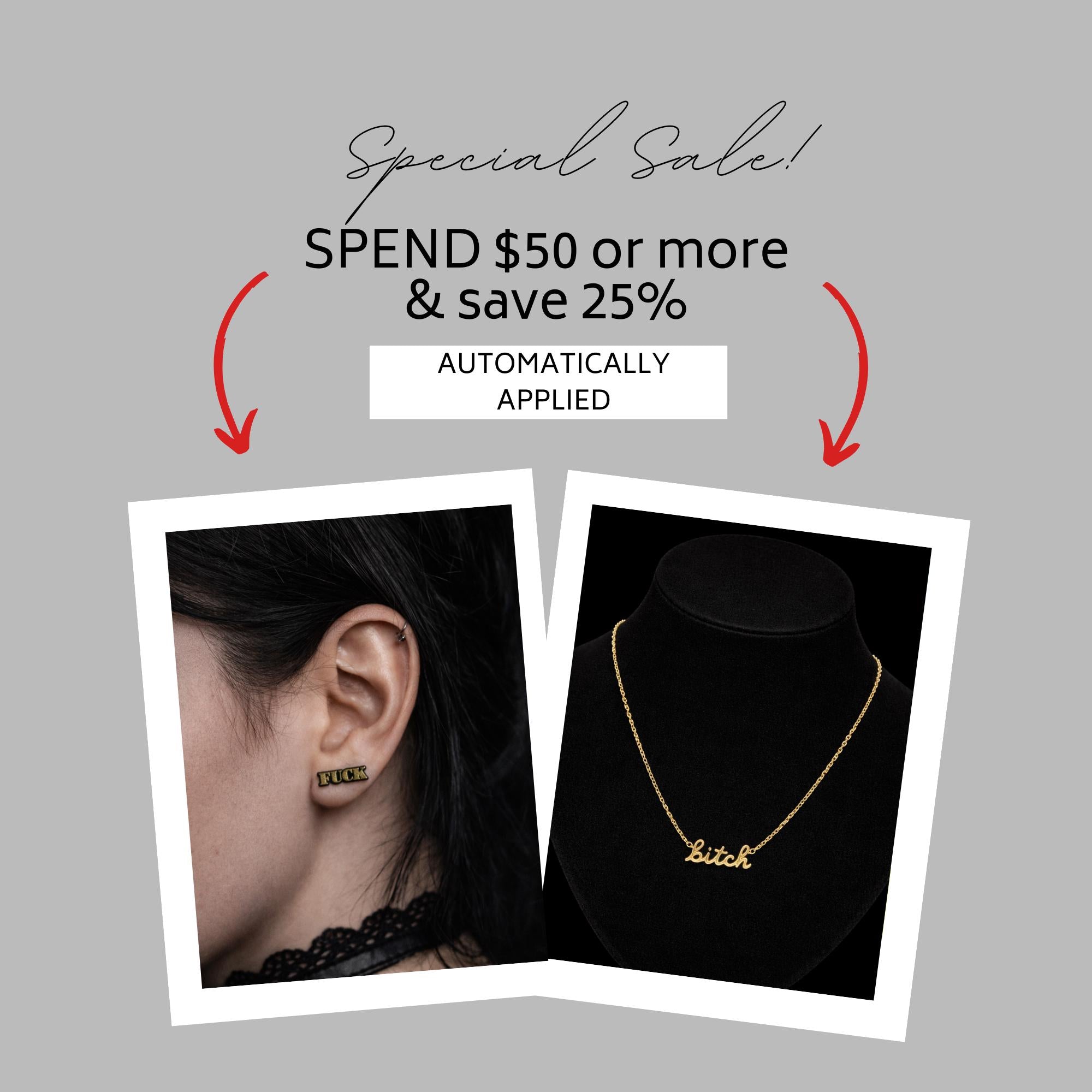 Gold Bitch Necklace, Stainless Steel Curse Word Pendant, Bold Edgy Statement Jewelry