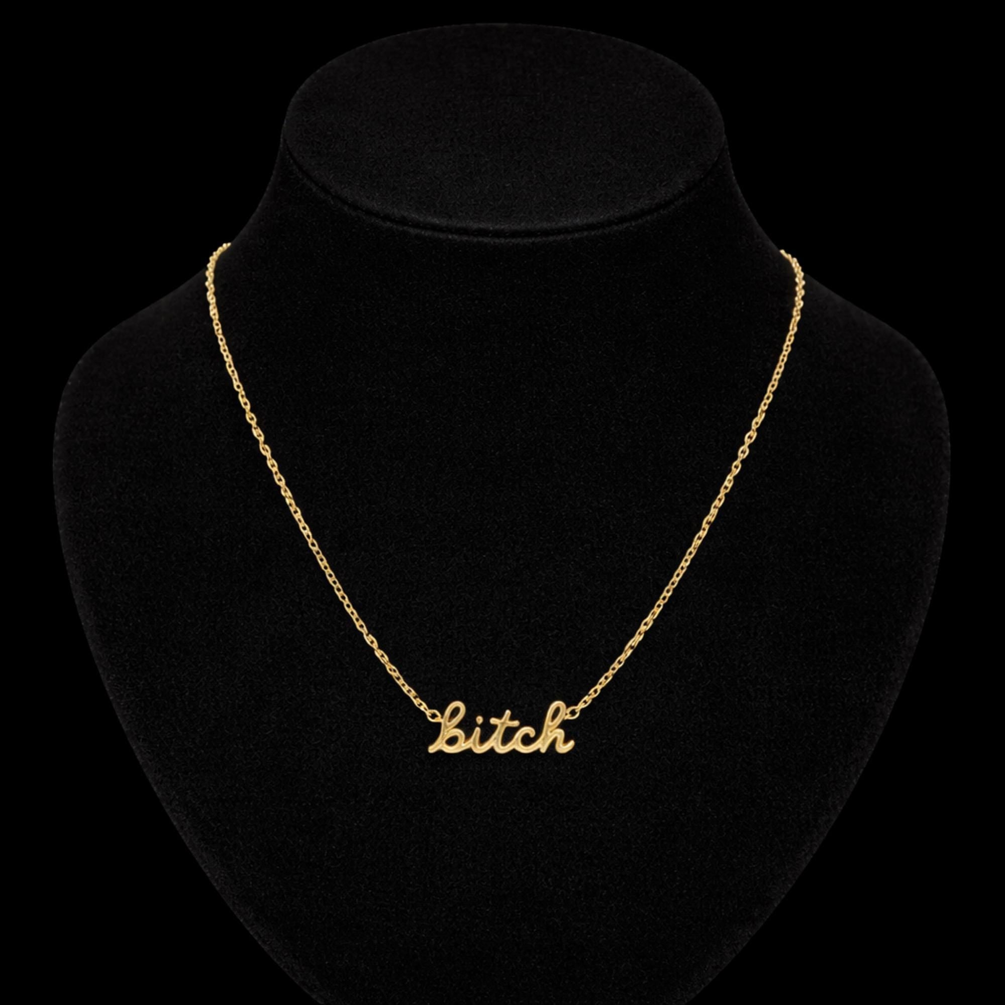 Gold Bitch Necklace, Stainless Steel Curse Word Pendant, Bold Edgy Statement Jewelry