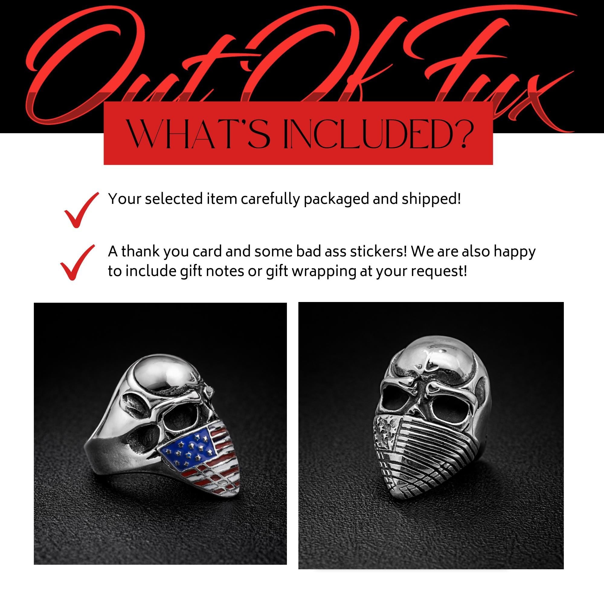 Stainless Steel American Flag Skull Ring for Men