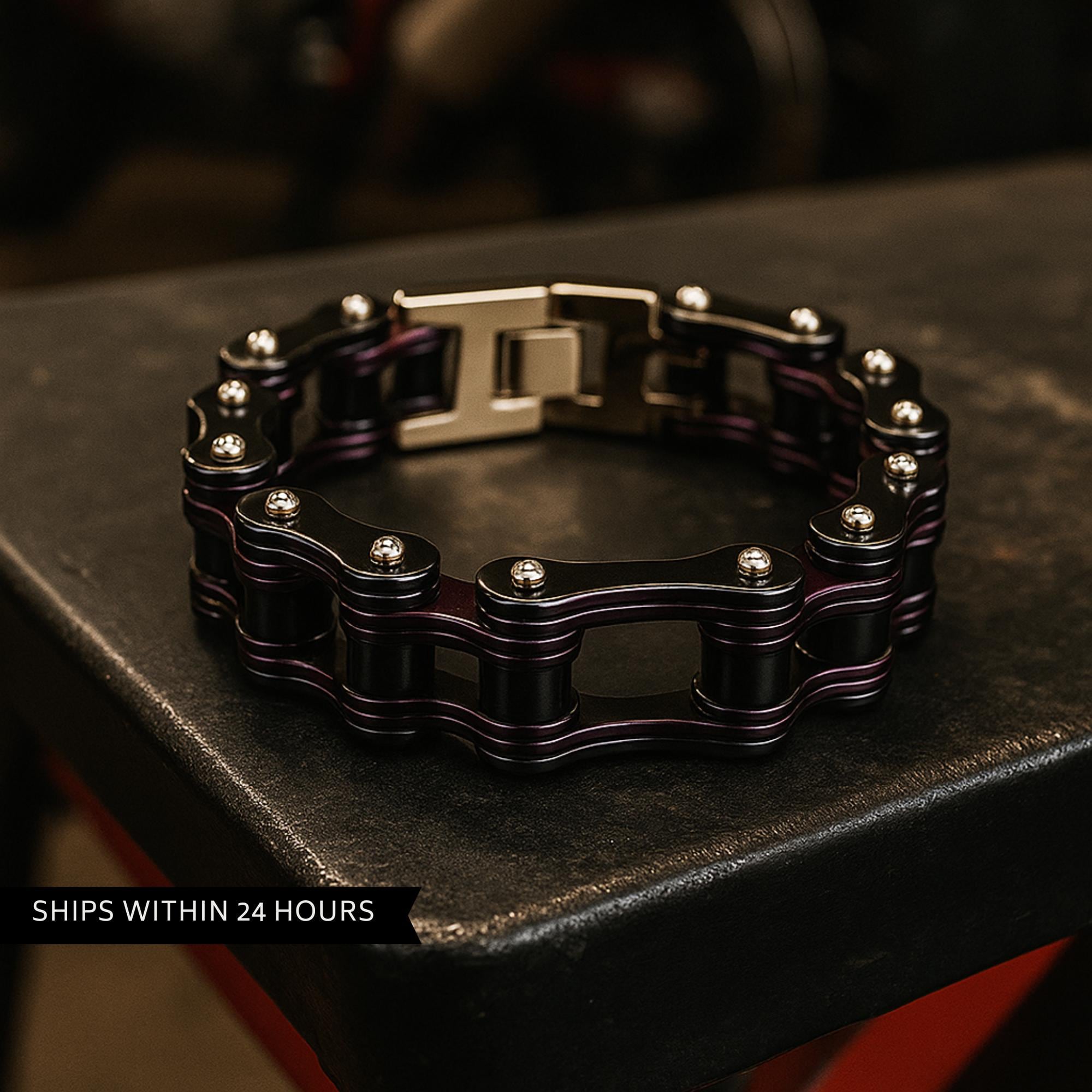 Black & Purple Biker Chain Bracelet: Heavy Steel Jewelry for Men