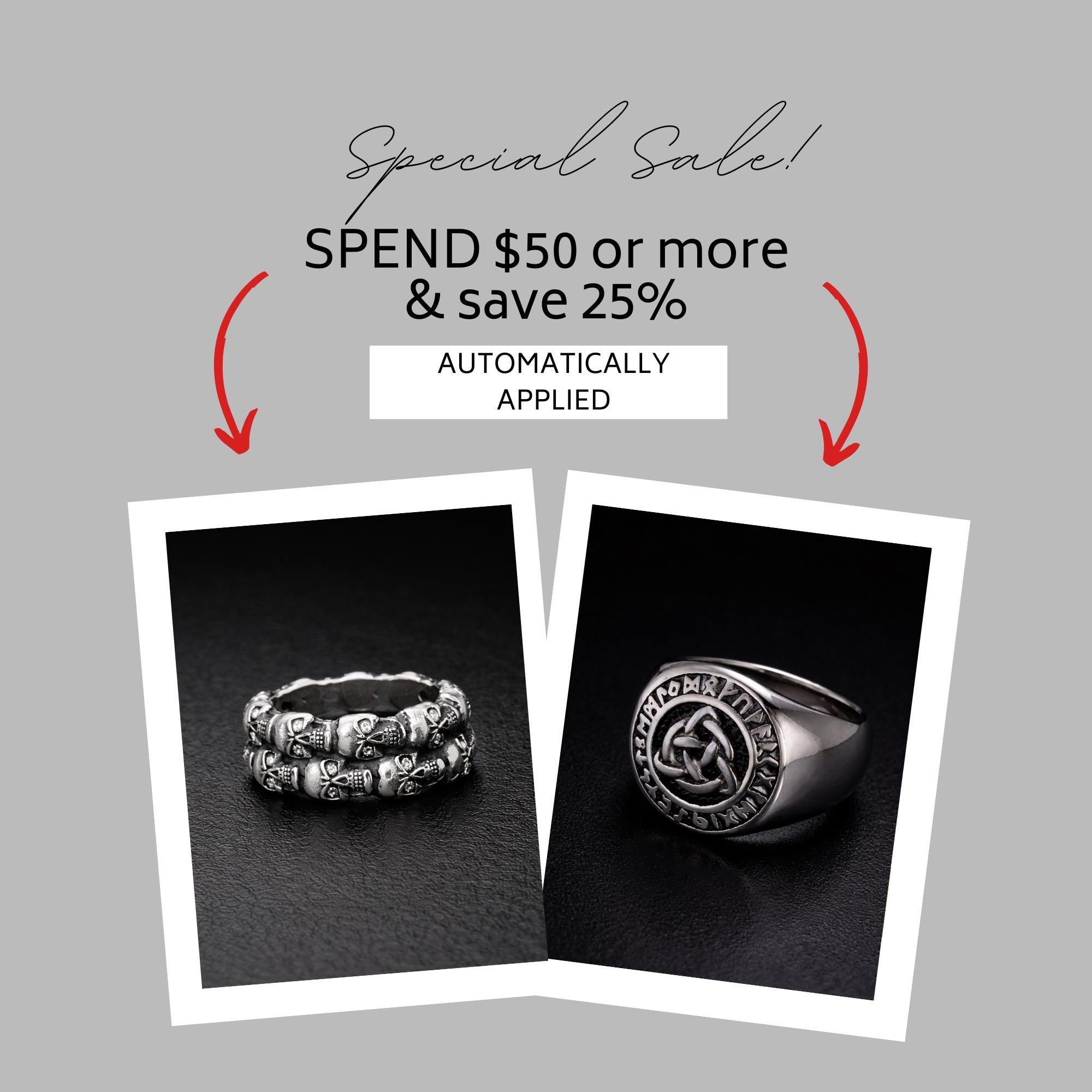 Viking Rune Statement Ring for Men, Norse Mythology Triquetra Ring