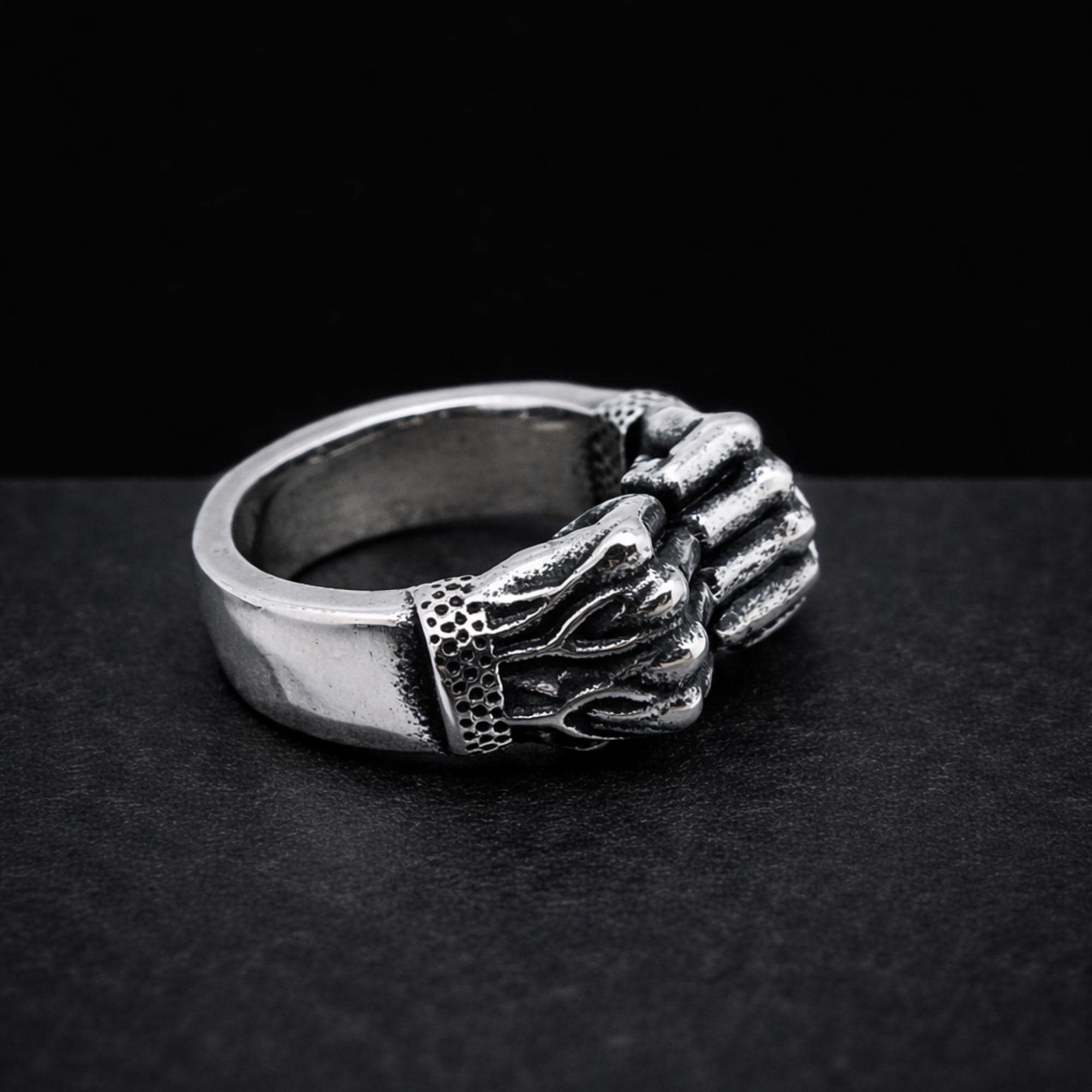Stainless Steel Flamed Fist Ring for Men, Bold Biker Statement Jewelry
