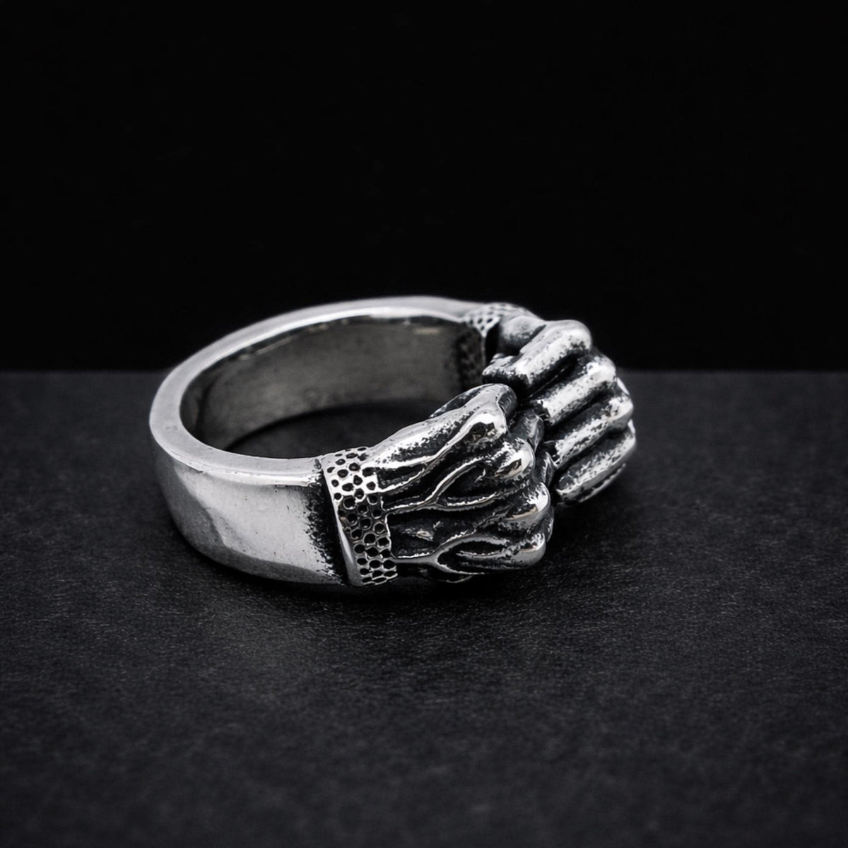 Stainless Steel Flamed Fist Ring for Men, Bold Biker Statement Jewelry