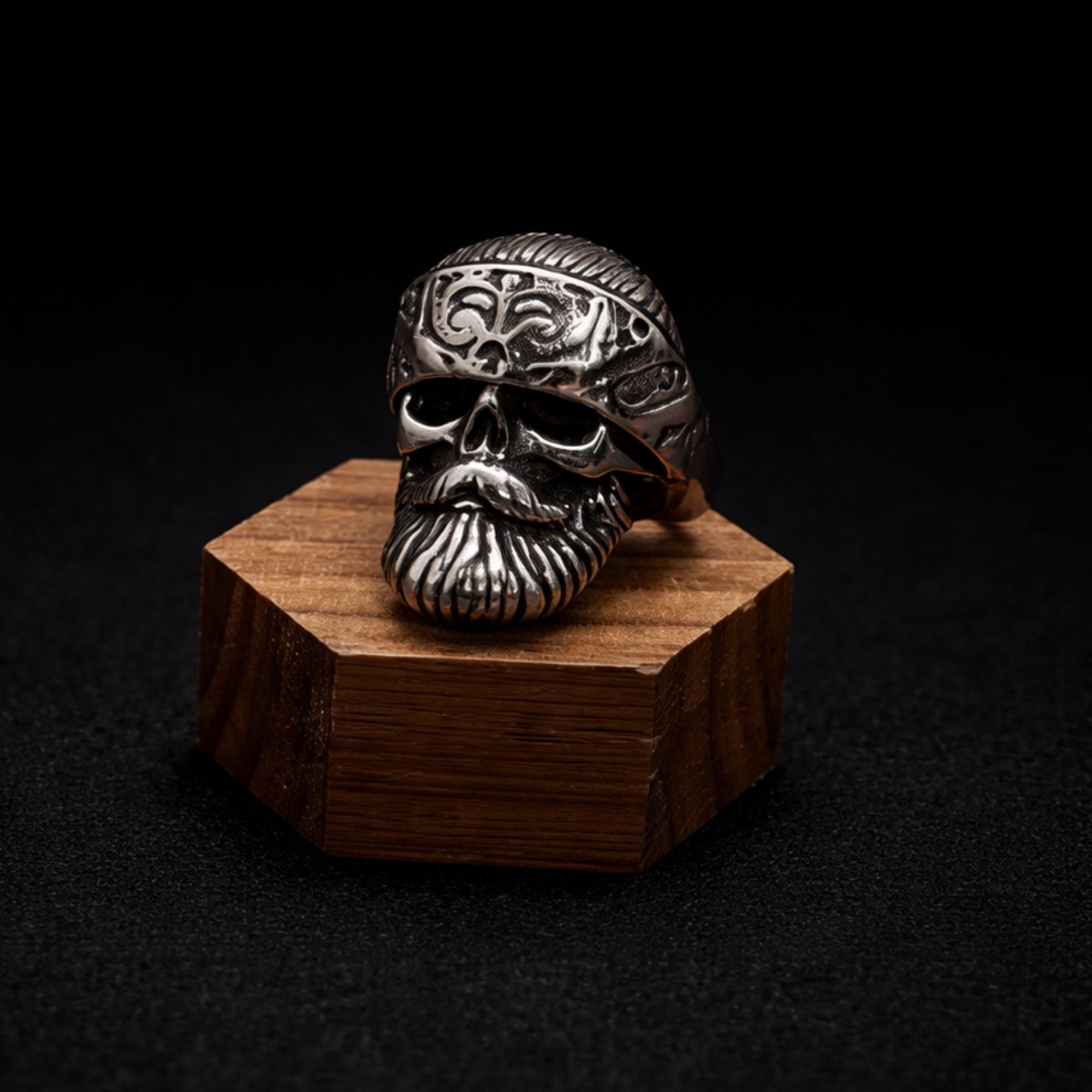 Heavy Bandana Skull Ring for Men, 316L Stainless Steel Biker Statement Ring