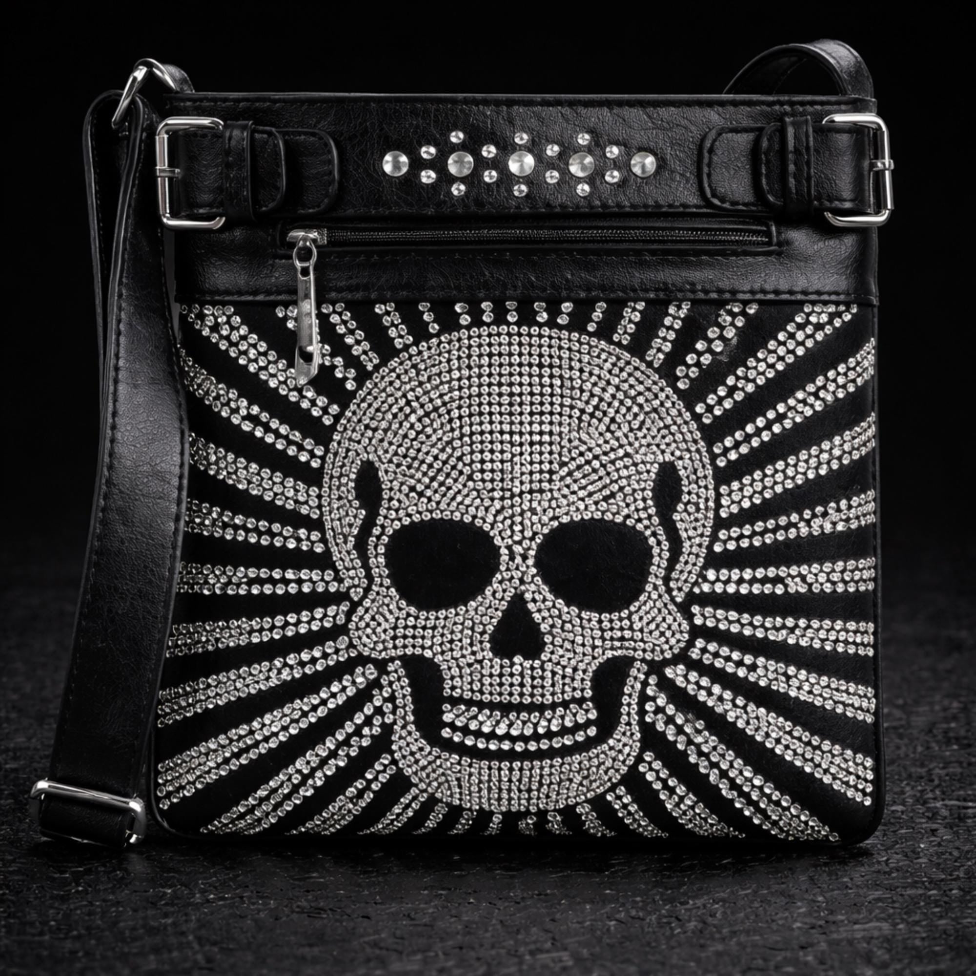 Gothic Skull Crossbody Bag, Studded Messenger Purse for Concert and Alternative Style