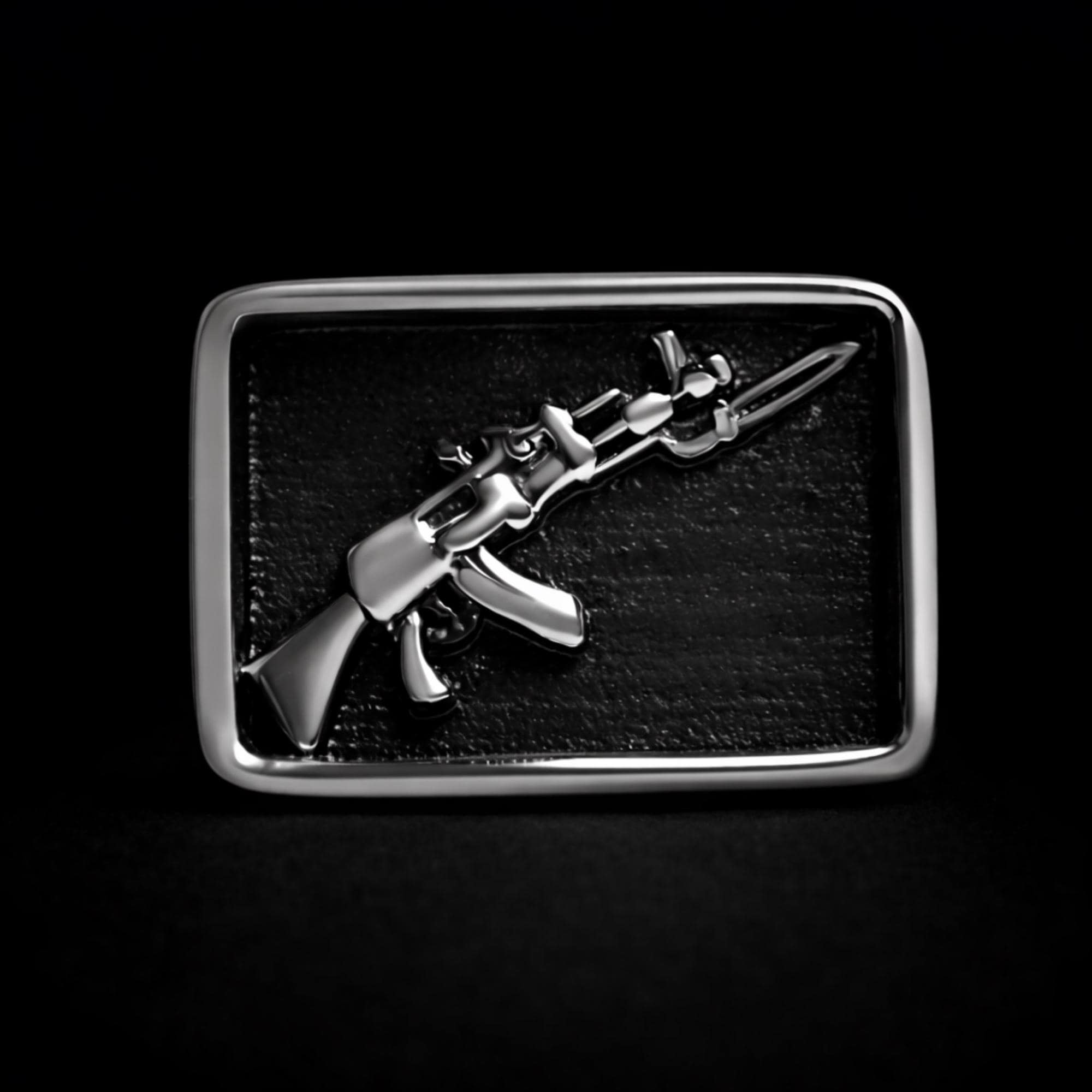 Machine Gun Stainless Steel Ring for Men, Bold 2A Biker Ring with Firearm Design