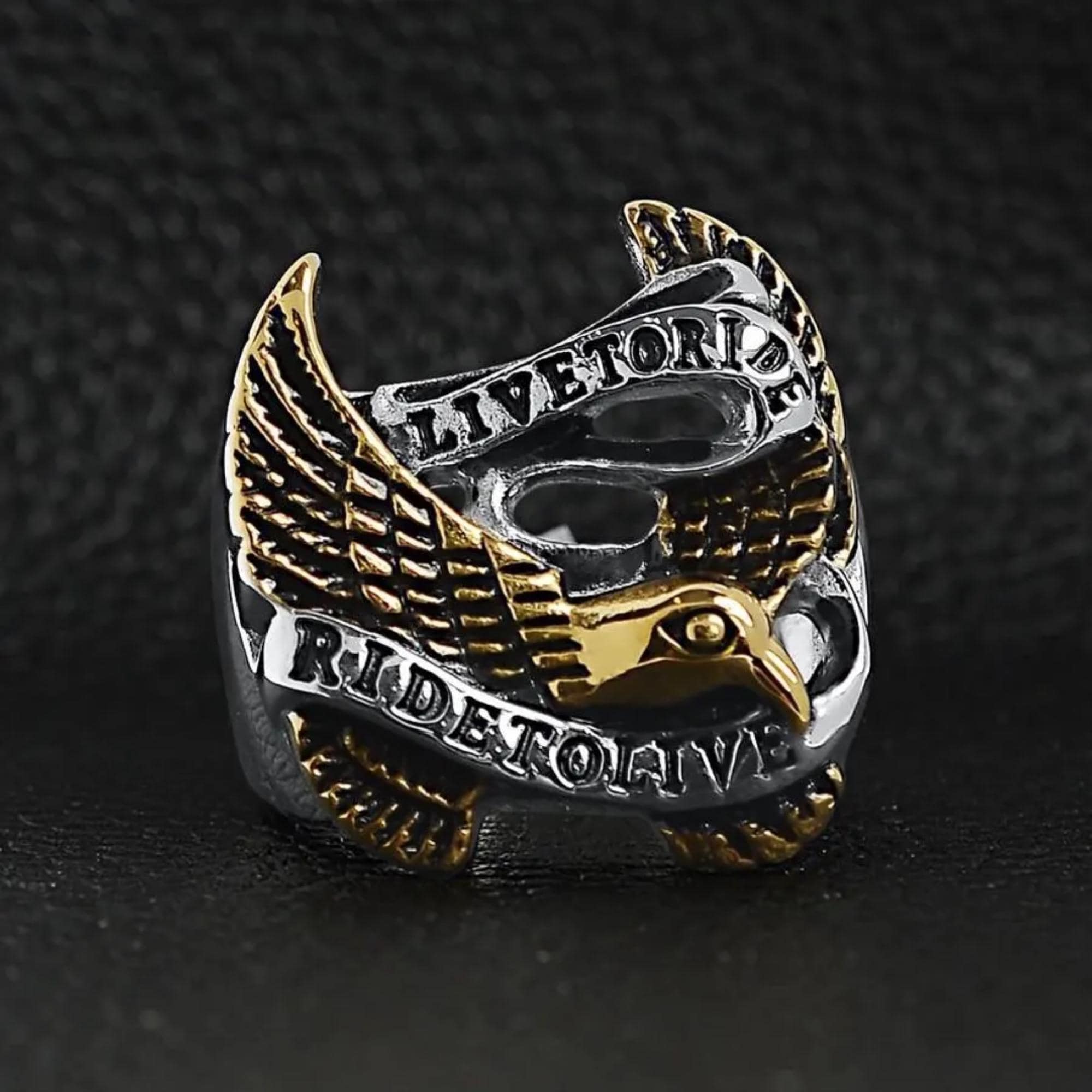 18K Gold Plated Eagle Biker Ring, Bold Statement Jewelry for Men