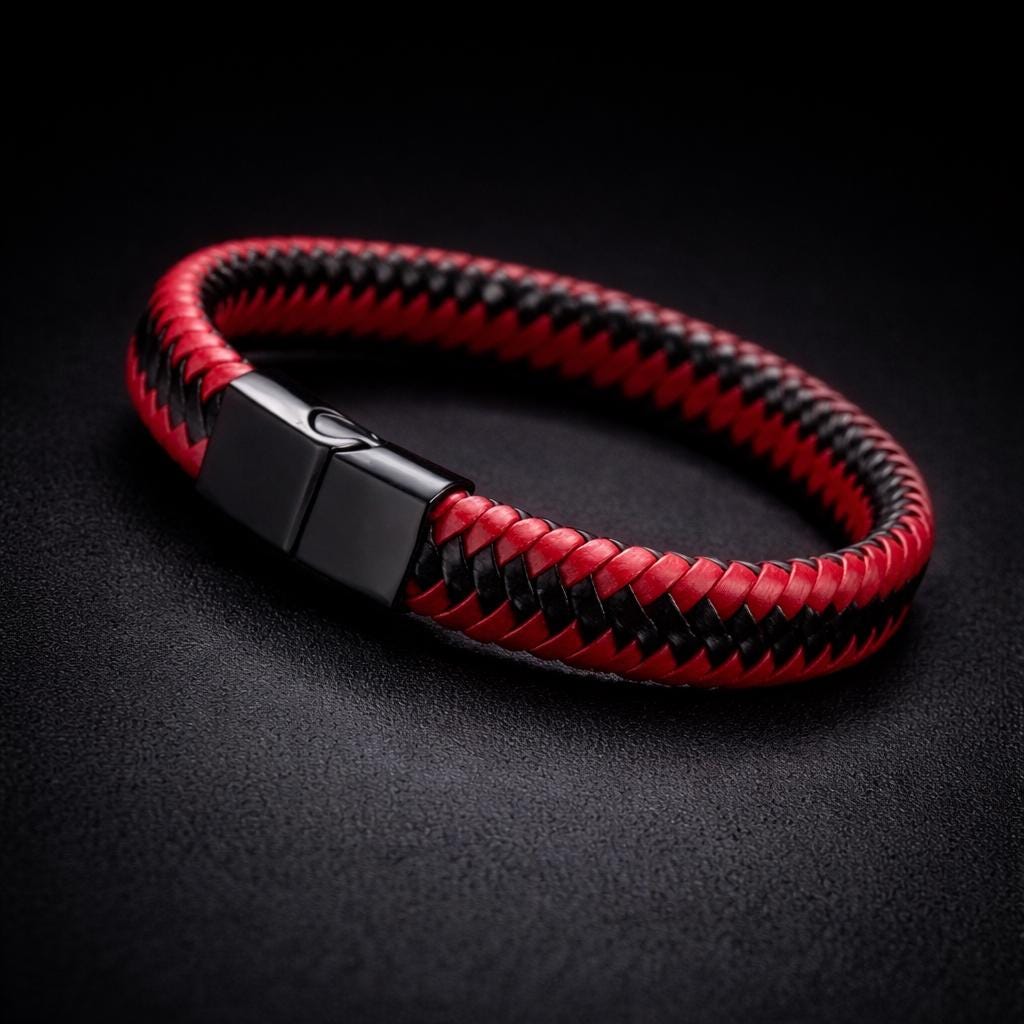 Braided Leather Bracelet for Men, Biker Style Genuine Leather Wristband with Steel Clasp