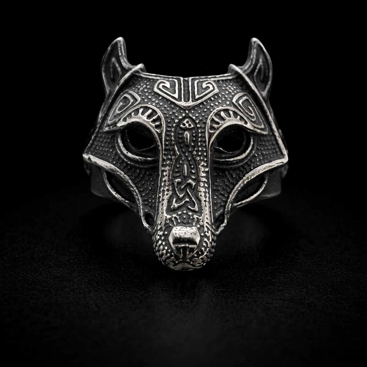 Viking Wolf Head Ring, Bold Stainless Steel Norse Jewelry for Men