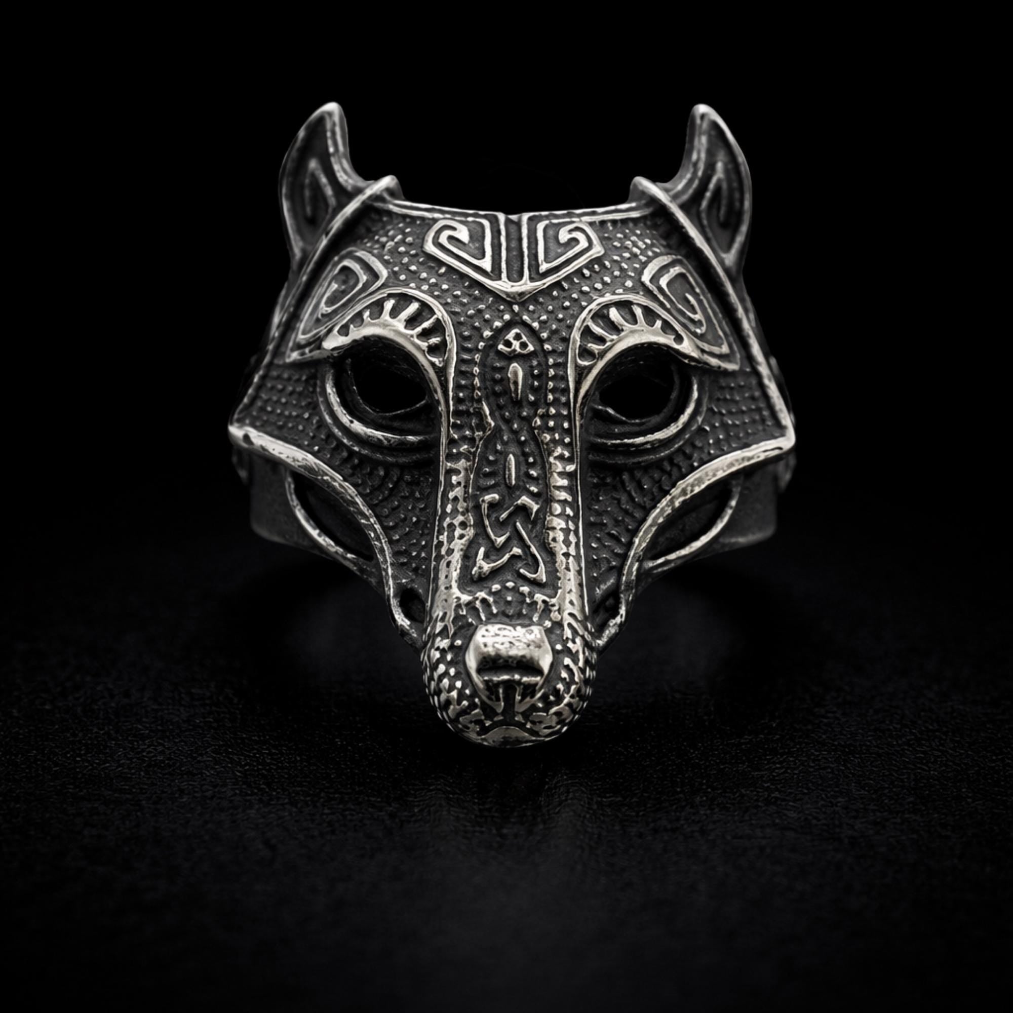 Viking Wolf Head Ring, Bold Stainless Steel Norse Jewelry for Men