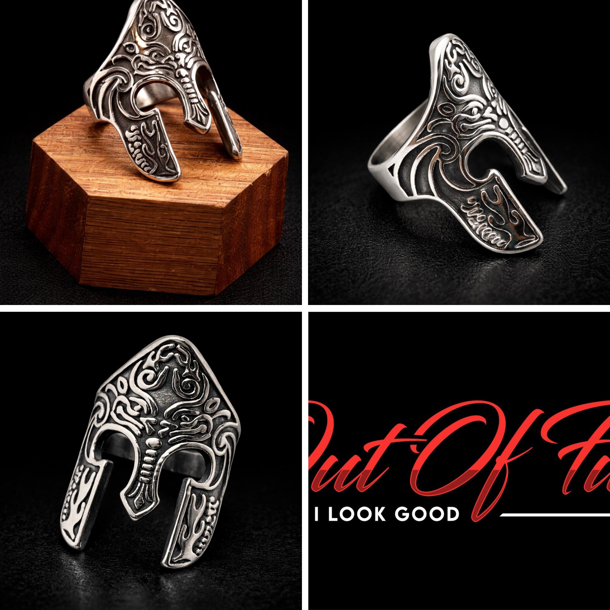 Stainless Steel Spartan Mask Ring for Men, Bold Warrior Style Biker Statement Ring