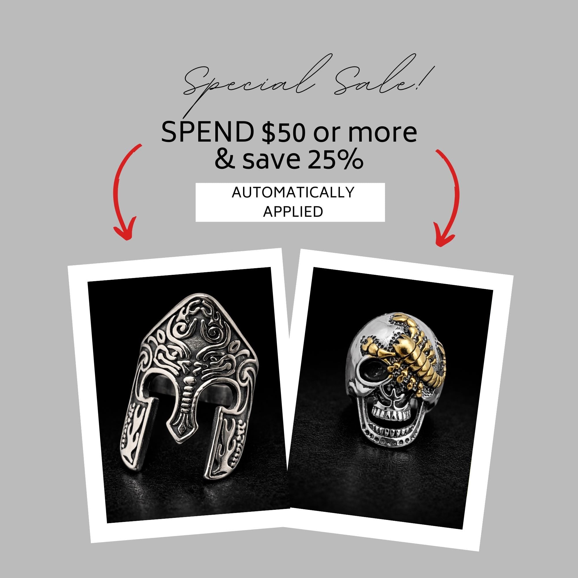 Stainless Steel Biker Skull Ring for Men, Scorpion Motorcycle Statement Ring