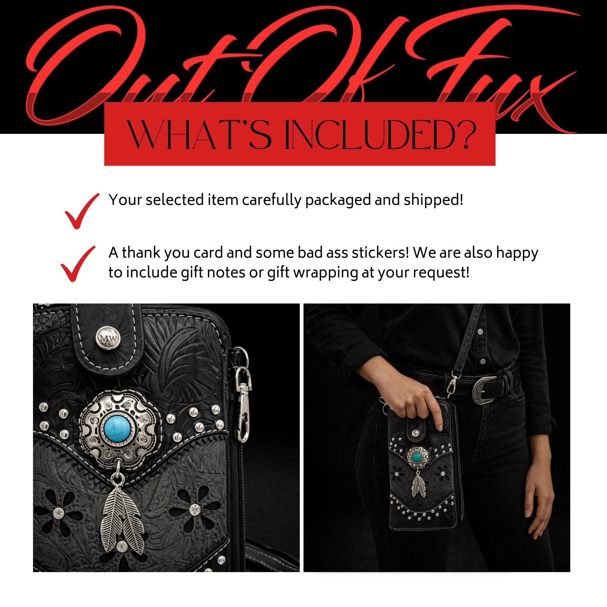 Black and Gray Western Phone Crossbody, Tooled Leather Cowgirl Phone Bag