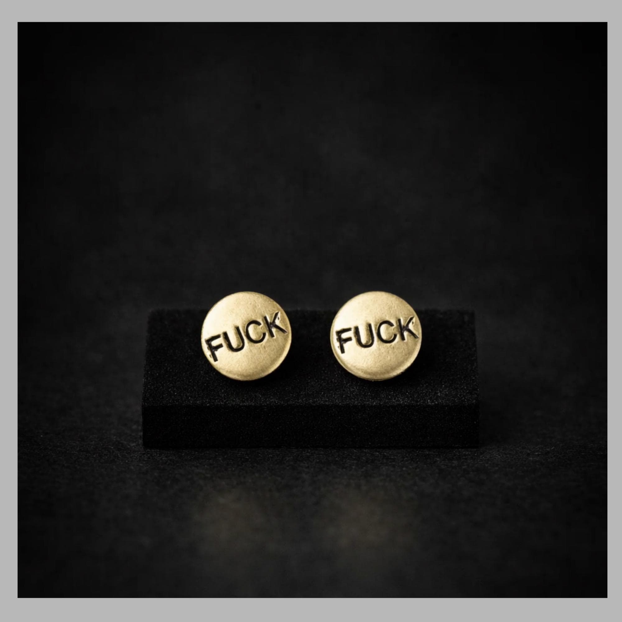 Minimalist Fuck Stud Earrings, Brass Swear Word Jewelry for Bold Style