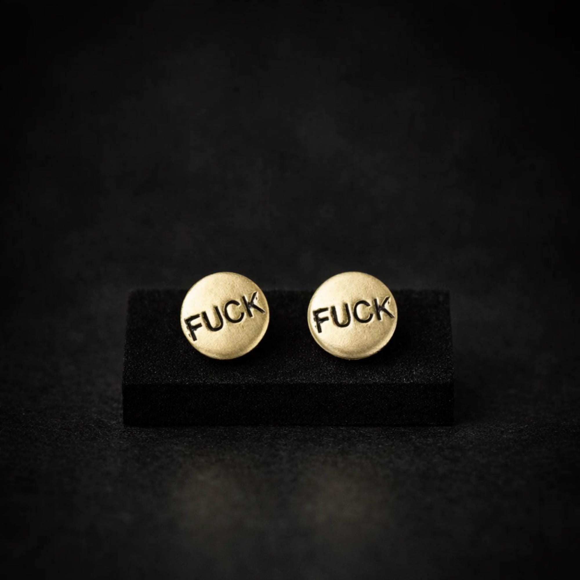 Minimalist Fuck Stud Earrings, Brass Swear Word Jewelry for Bold Style