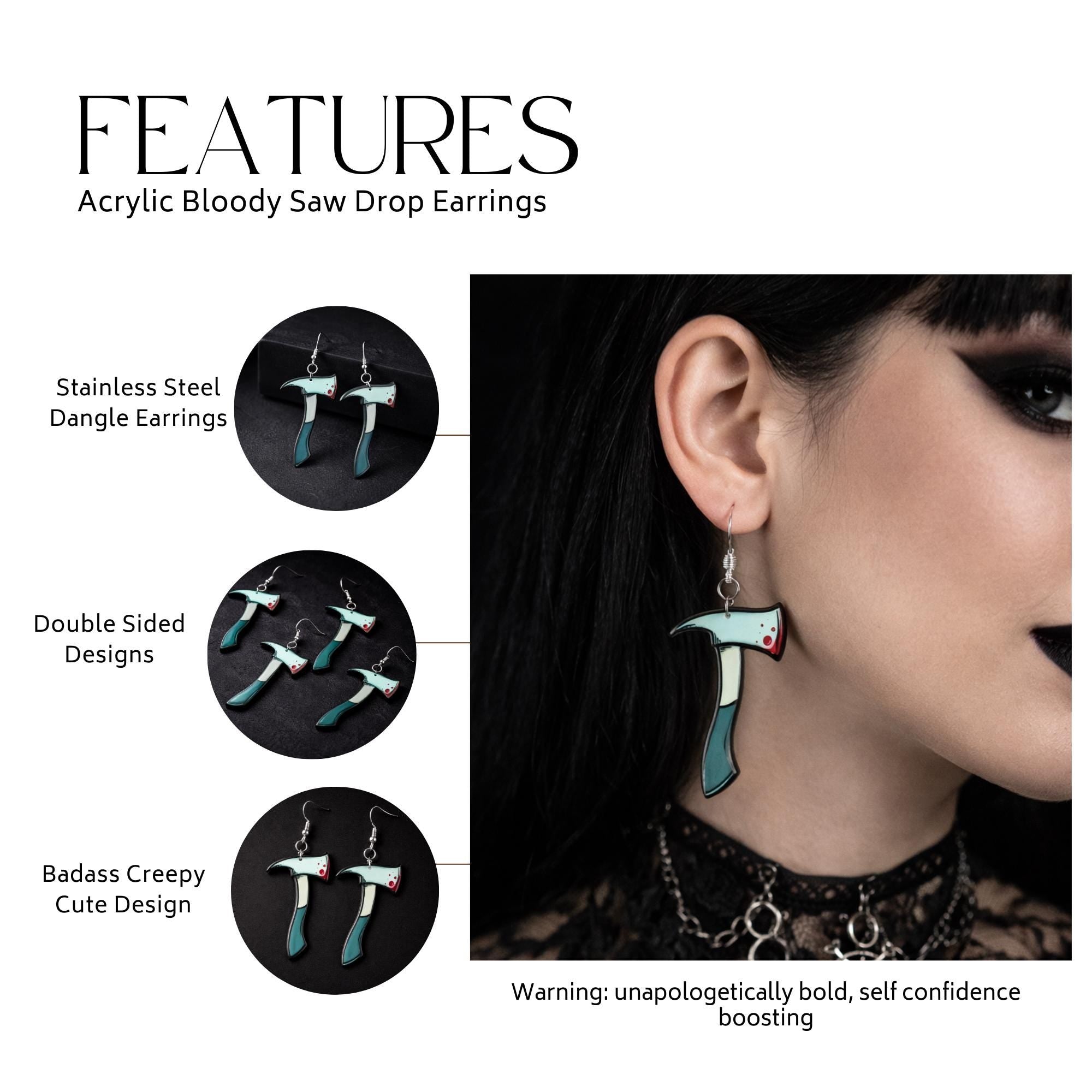 Bloody Axe Dangle Earrings – Horror Halloween Statement Jewelry