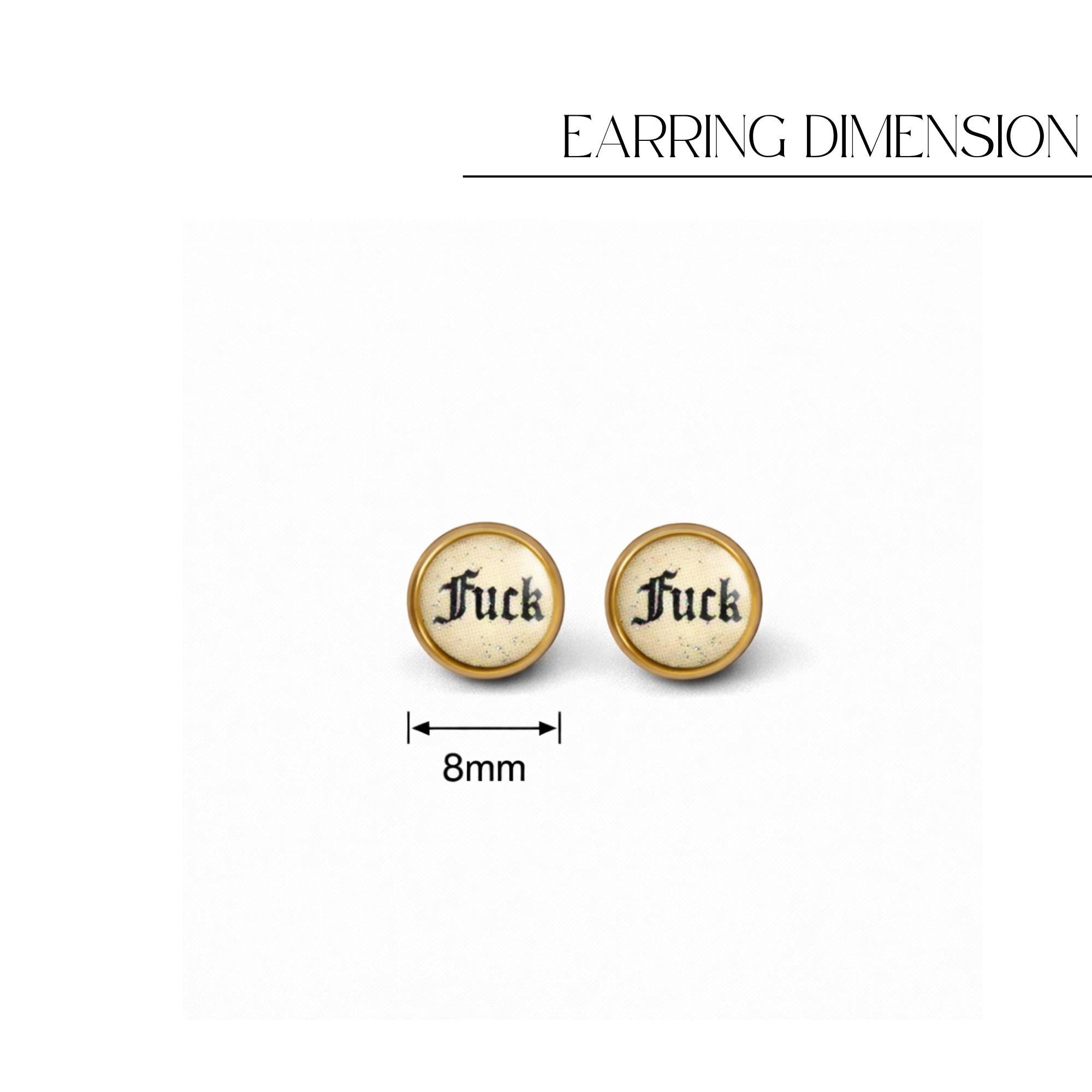 Old English Swear Word Stud Earrings, Dainty 8mm Punk Statement Jewelry