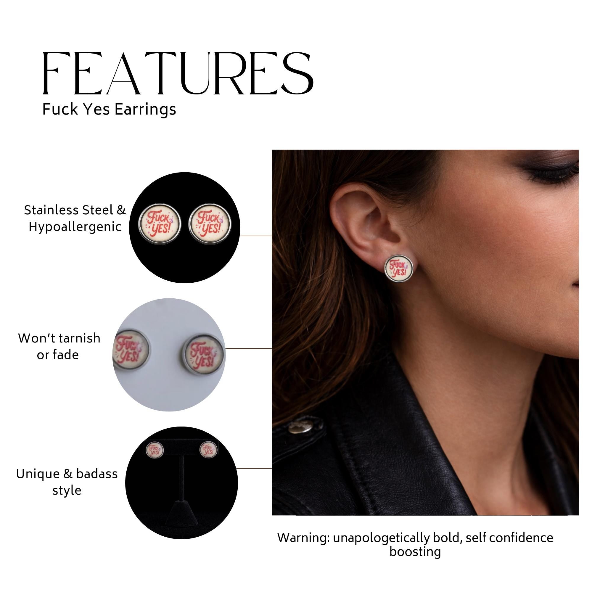 Pink Fuck Yes Stud Earrings, Bold Statement Jewelry for Confident Women