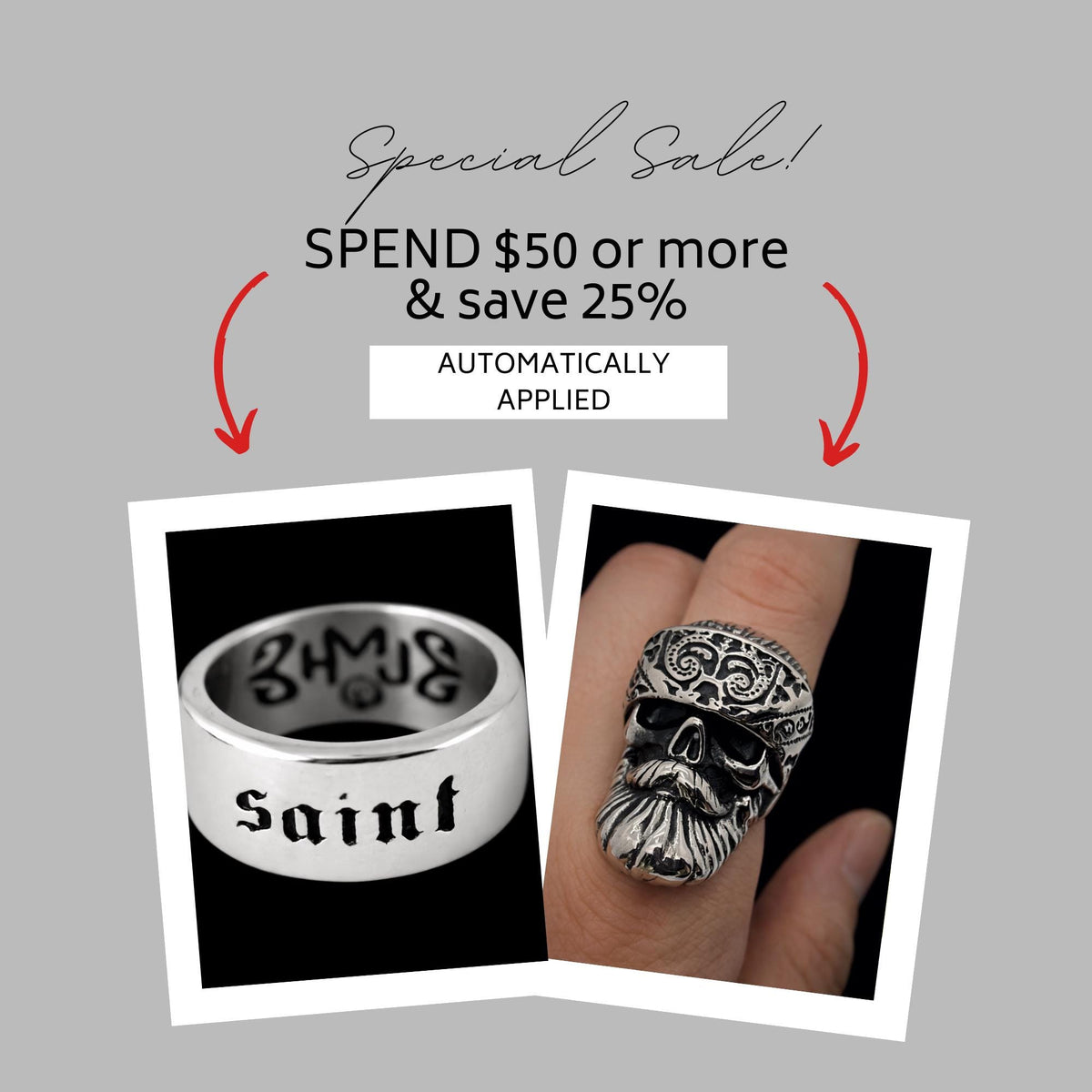 Saint Stainless Steel Biker Ring, Bold Engraved Statement Ring for Men