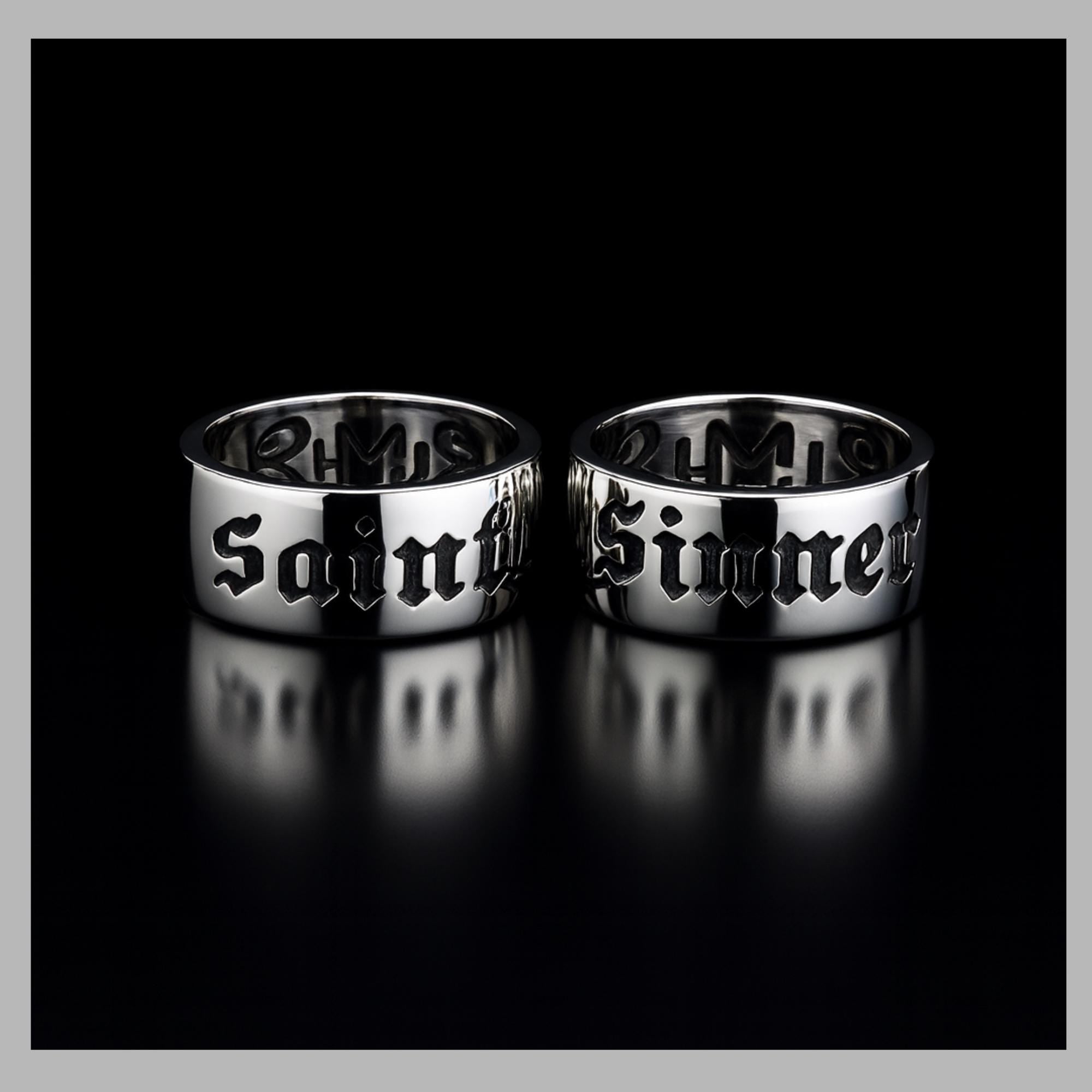 Saint Stainless Steel Biker Ring, Bold Engraved Statement Ring for Men