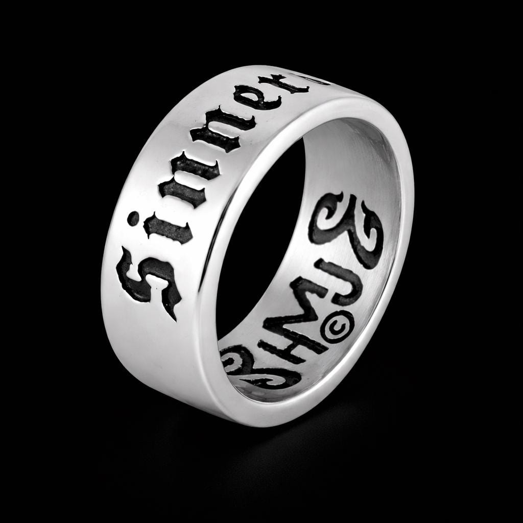 Sinner Stainless Steel Biker Ring, Bold Engraved Statement Ring for Men