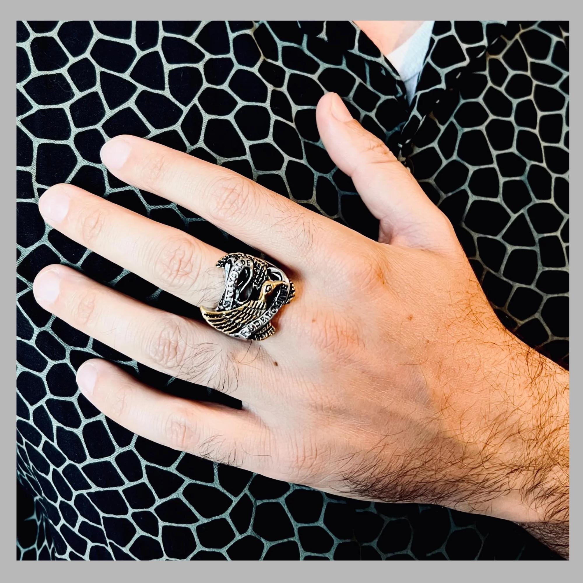 18K Gold Plated Eagle Biker Ring, Bold Statement Jewelry for Men