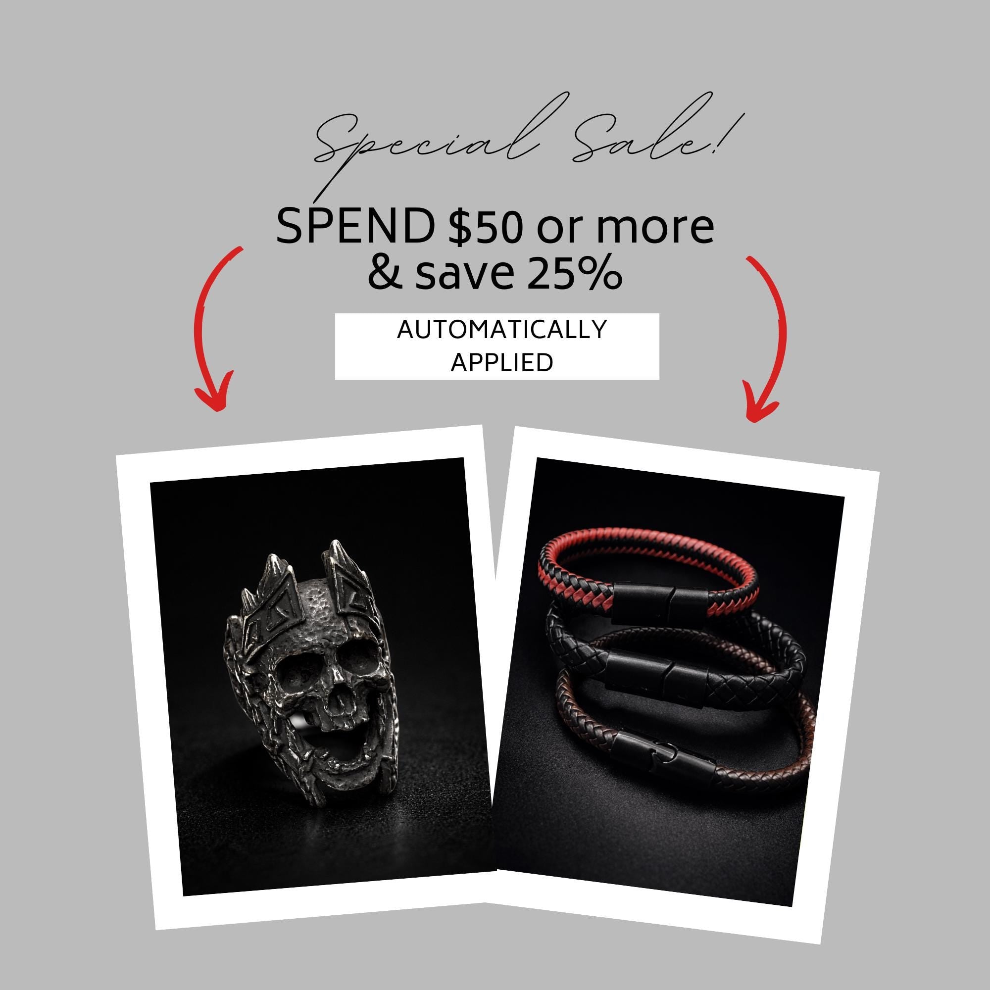 Blackened Stainless Steel Skull Ring for Men, Biker Gothic Statement Ring