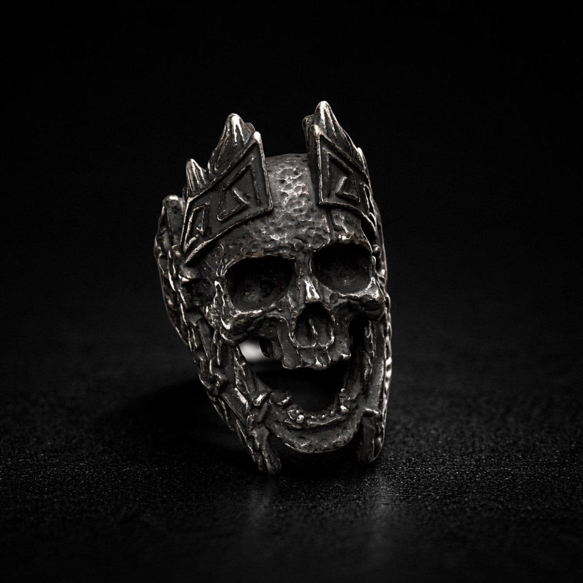 Blackened Stainless Steel Skull Ring for Men, Biker Gothic Statement Ring