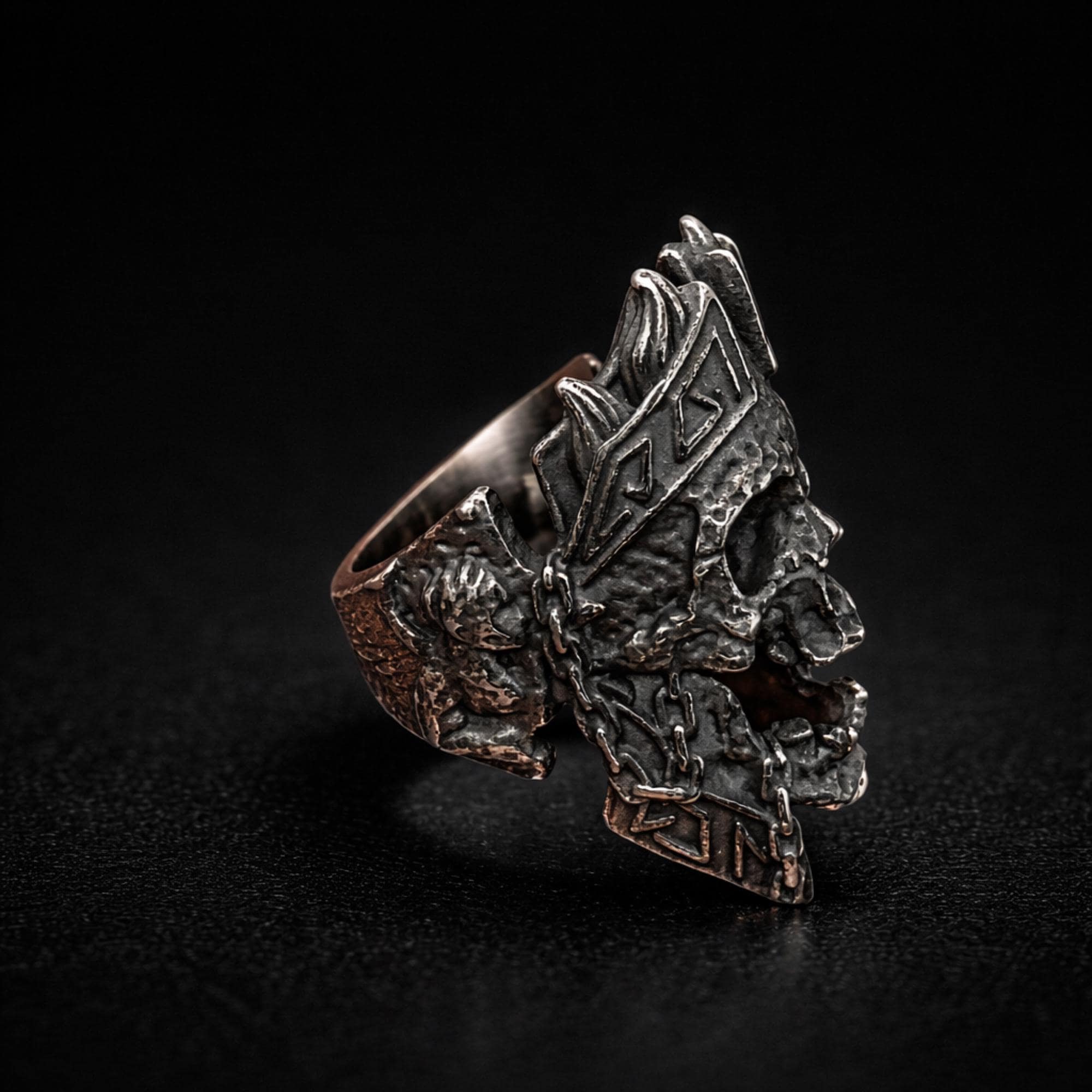 Blackened Stainless Steel Skull Ring for Men, Biker Gothic Statement Ring