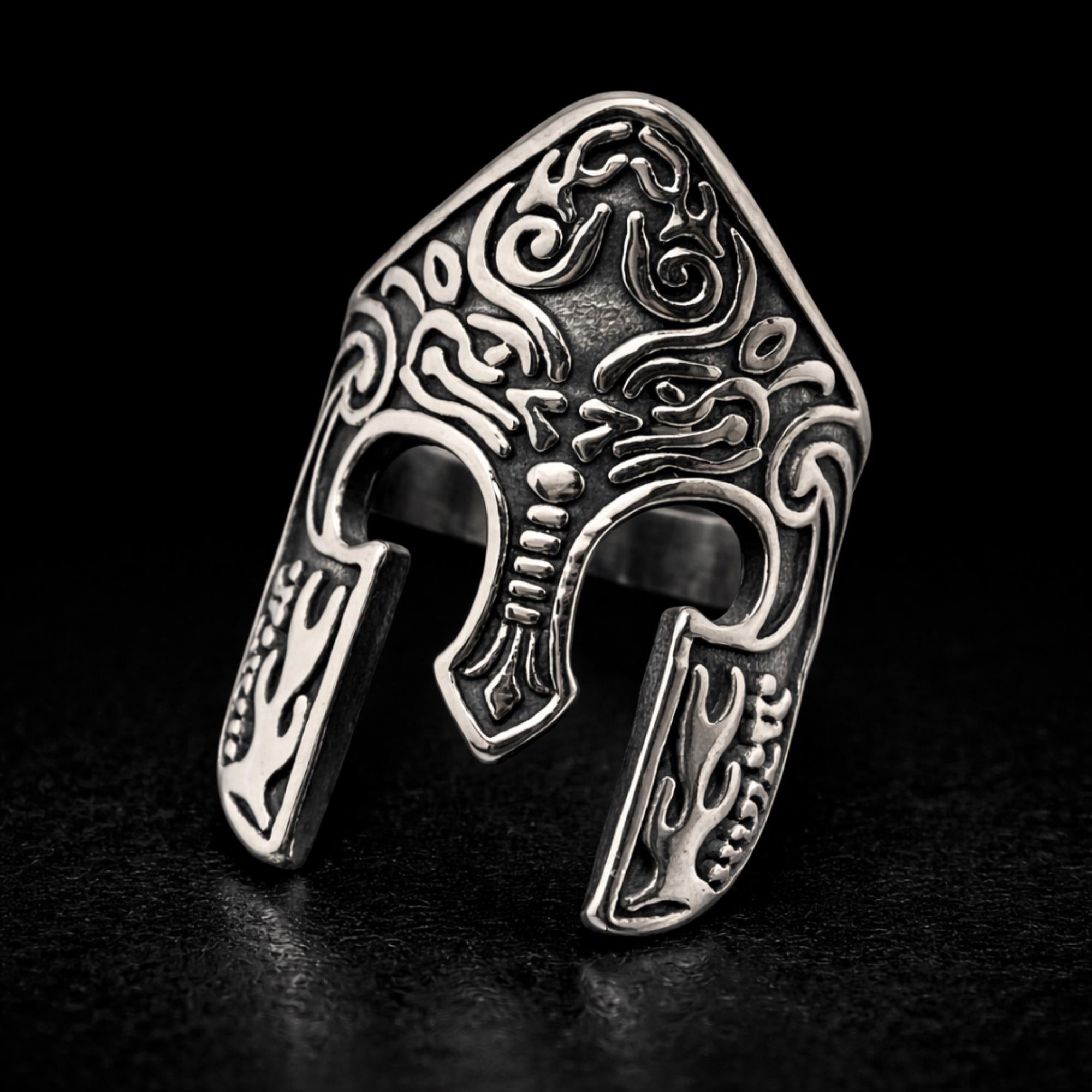 Stainless Steel Spartan Mask Ring for Men, Bold Warrior Style Biker Statement Ring