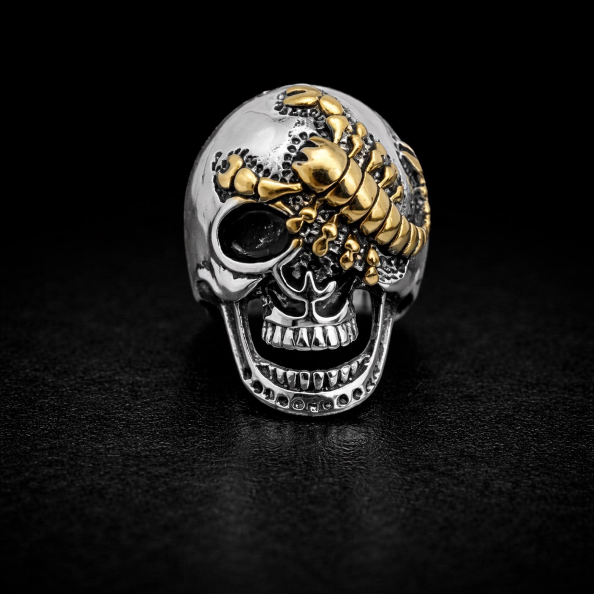 Stainless Steel Biker Skull Ring for Men, Scorpion Motorcycle Statement Ring
