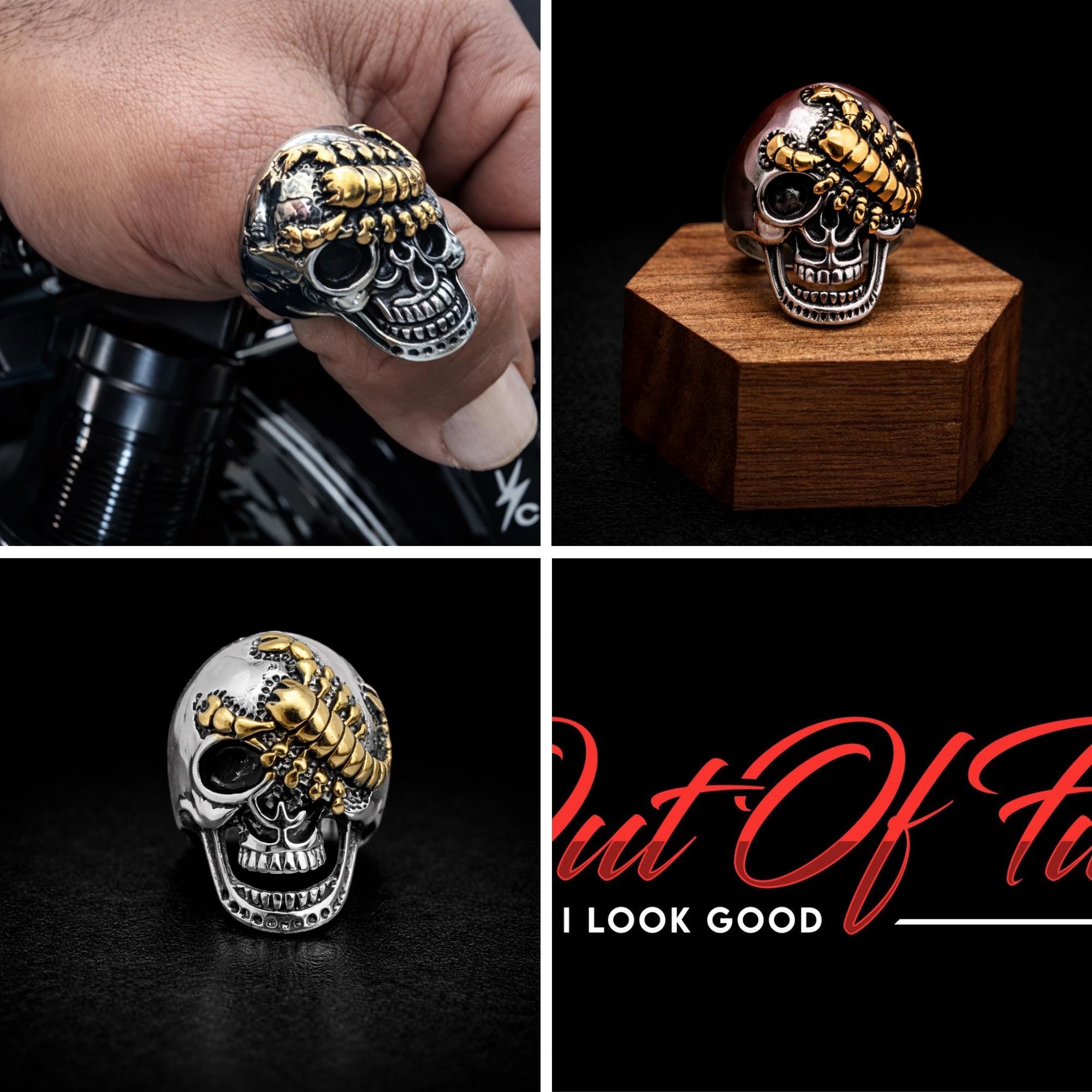 Stainless Steel Biker Skull Ring for Men, Scorpion Motorcycle Statement Ring
