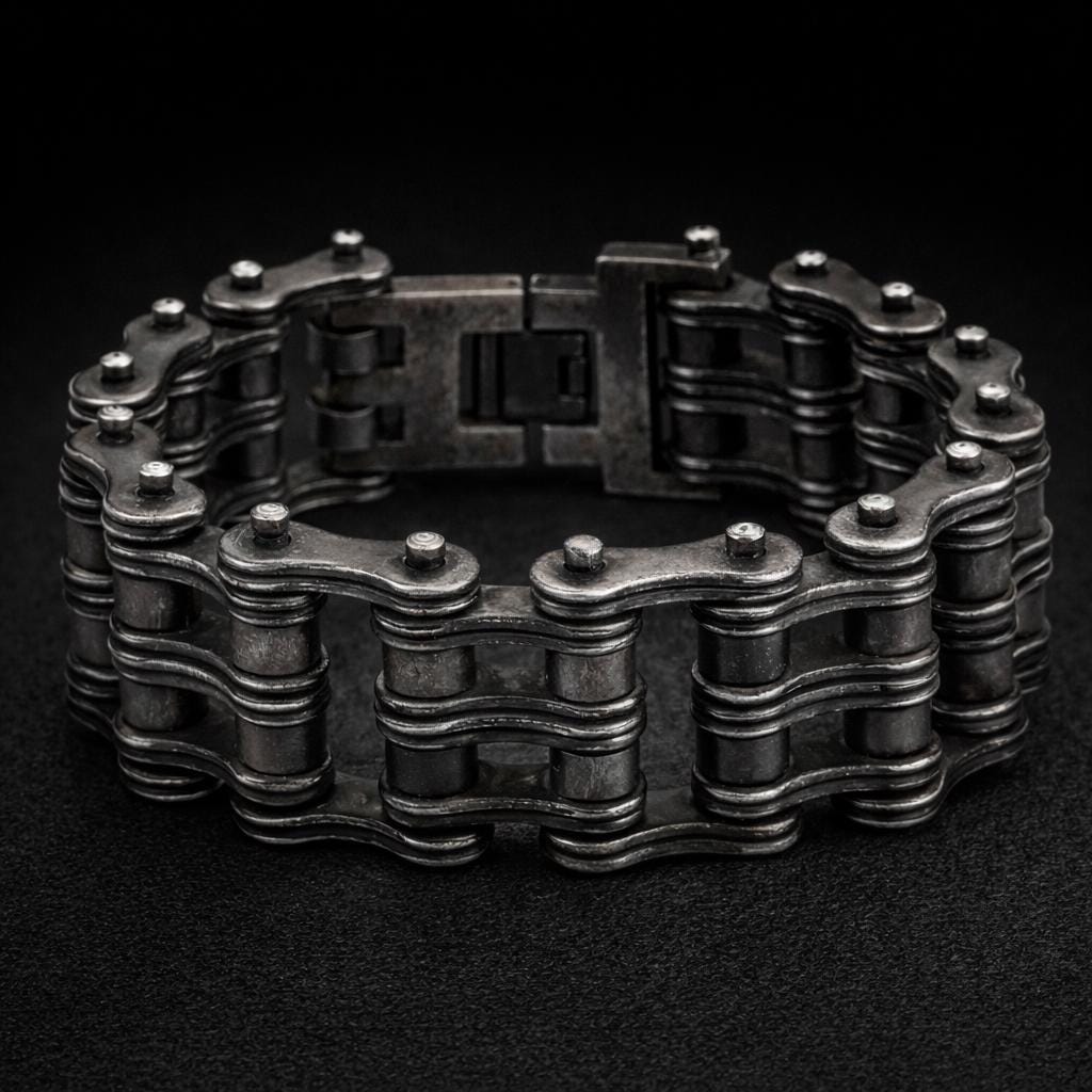 Heavy Gunmetal Biker Bracelet: Stainless Steel Chain Design for Men