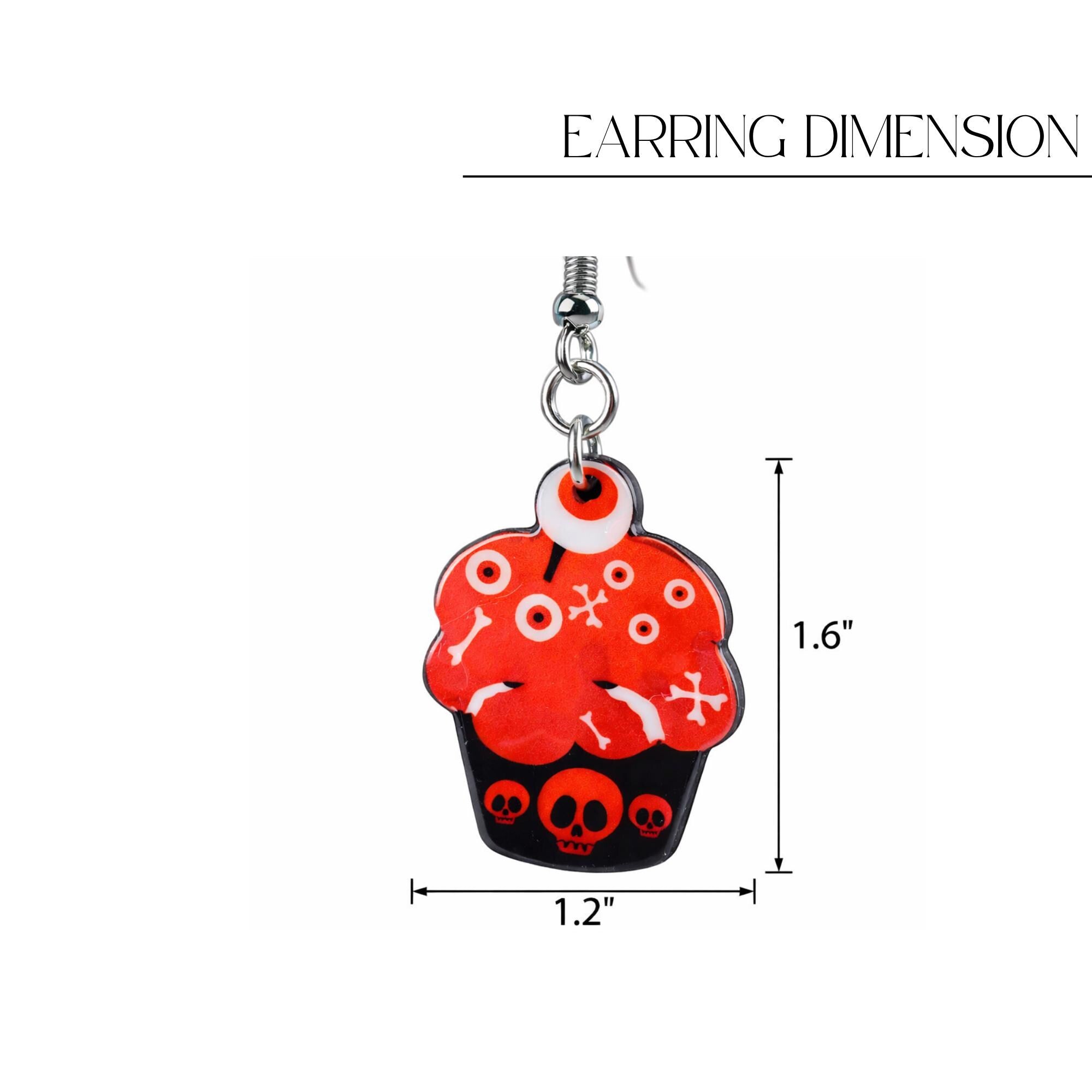 Creepy Cupcake Earrings, Double Sided Design Goth Skull Dangles