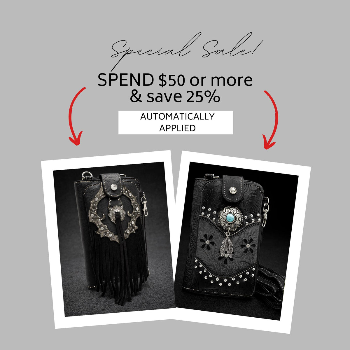 Black Leather Western Fringe Phone Wallet Crossbody, Cowgirl Statement Accessory